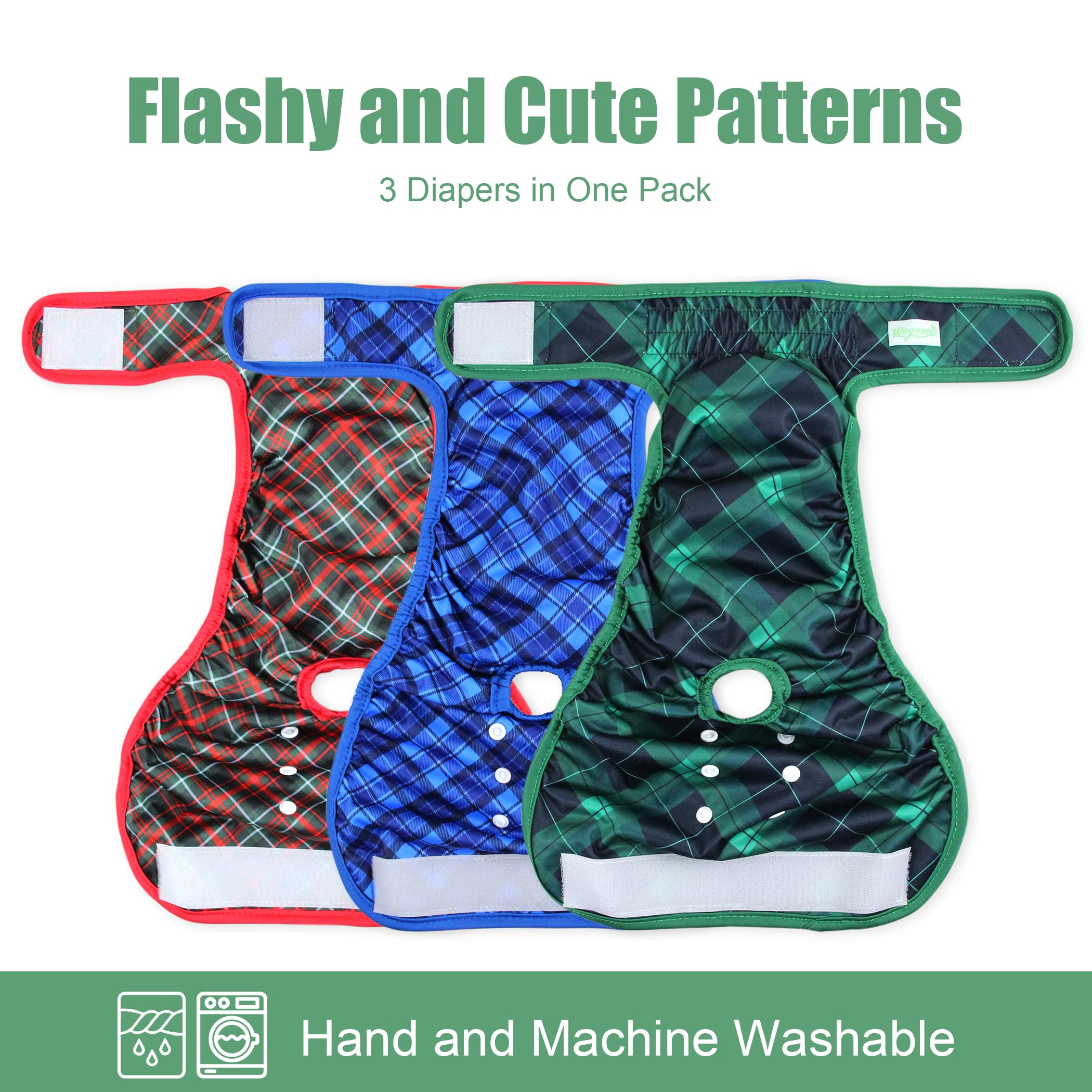 Wegreeco Washable Diapers for Female Dogs (3 Pack) - Highly Absorbent, for Dogs in Heat or Excitable Urination (Blue, Green, Red