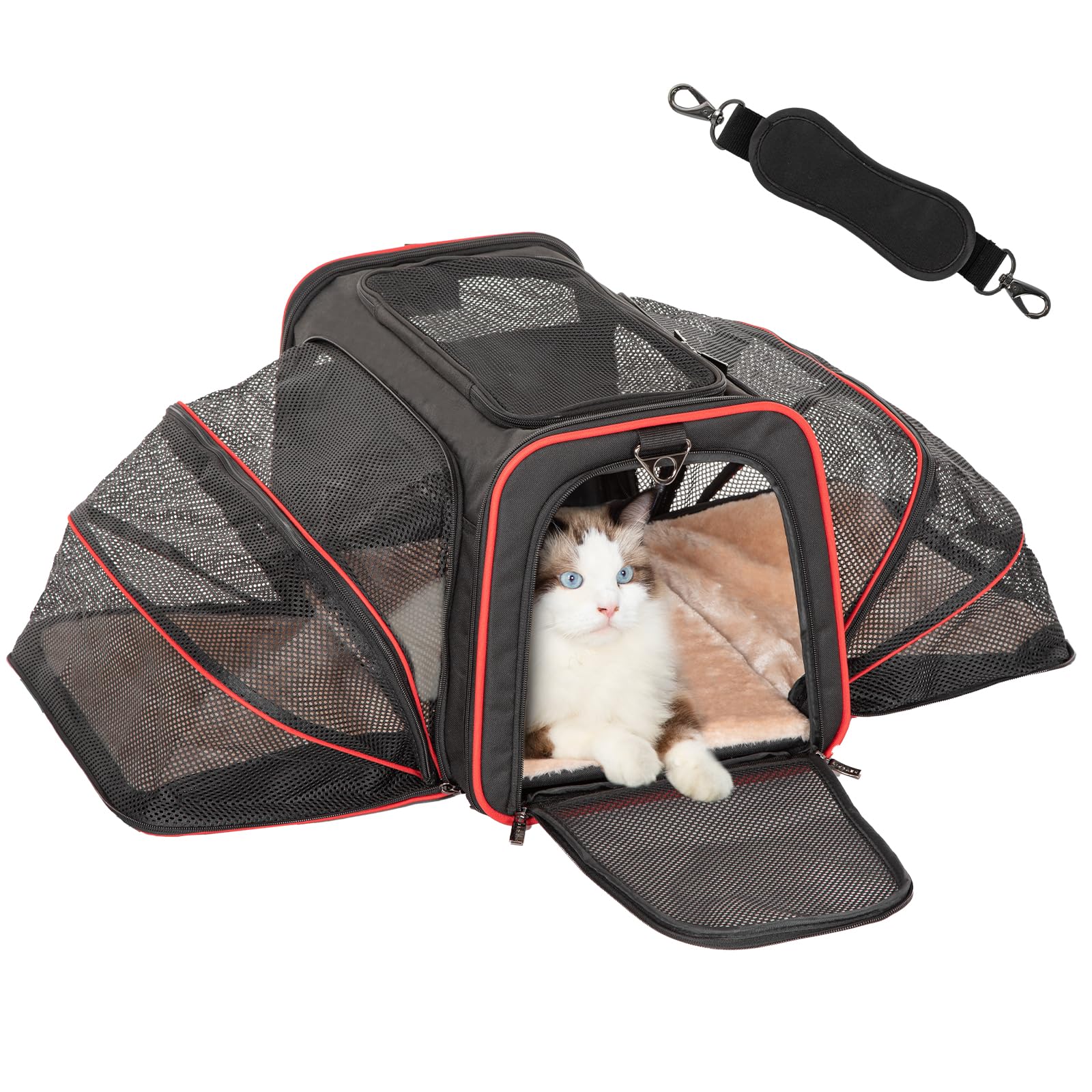 Petsfit Expandable Cat Carrier Large For 2 Cats, Soft-Sided Pet Carrier, 19X12X12 Inches, 2 Extensions For Adding Comfort, Fit F