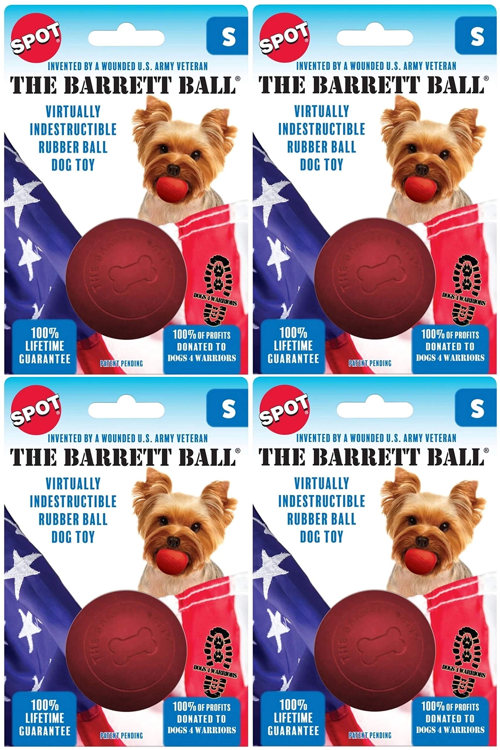 Ethical Pet 4 Pack Of Barrett Ball Virtually Indestructible Dog Toys, Small, Assorted Colors