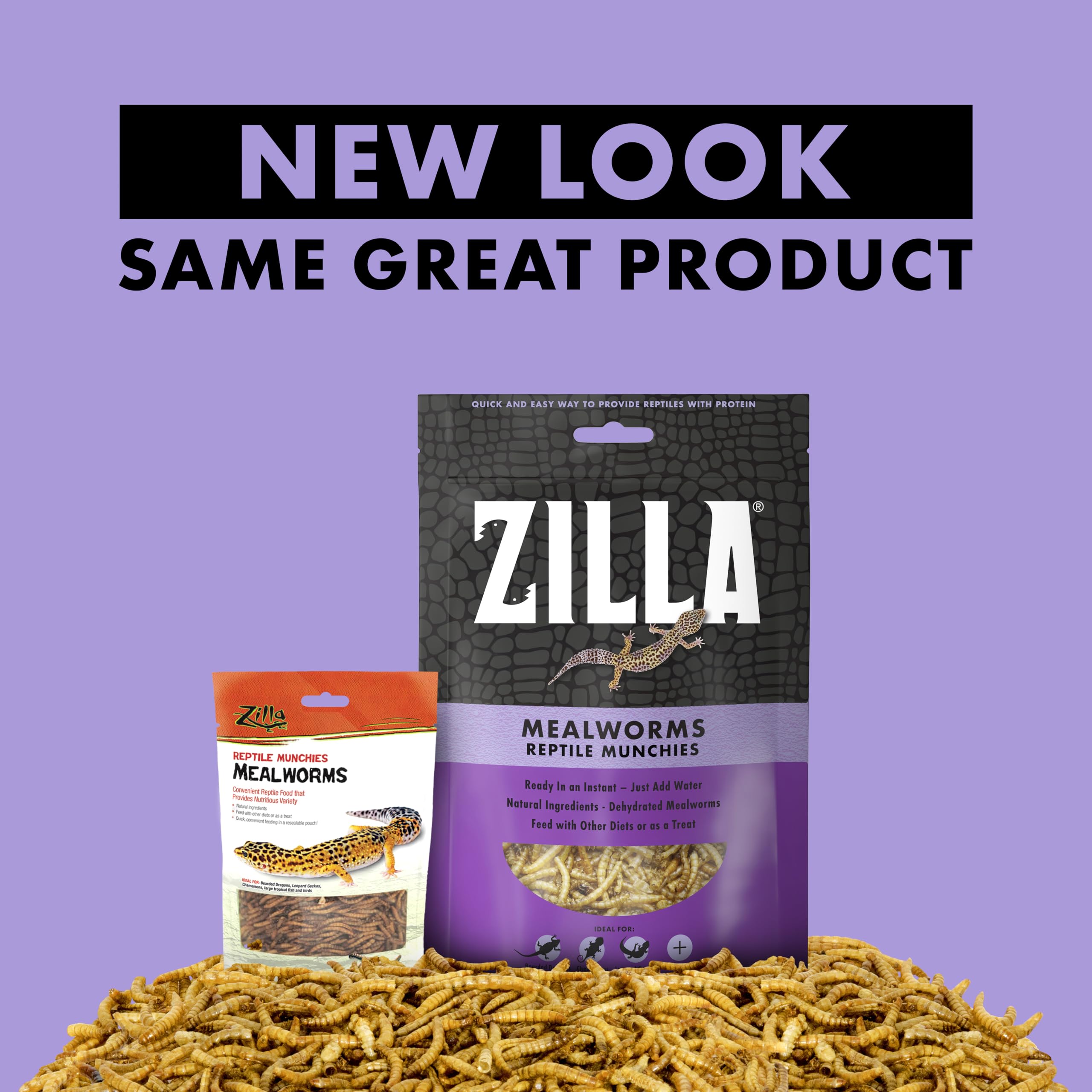 Zilla Reptile Munchies, Mealworms, All-Natural, Dehydrated Mealworms, Ideal for Bearded Dragons, Leopard Geckos, Chameleons and