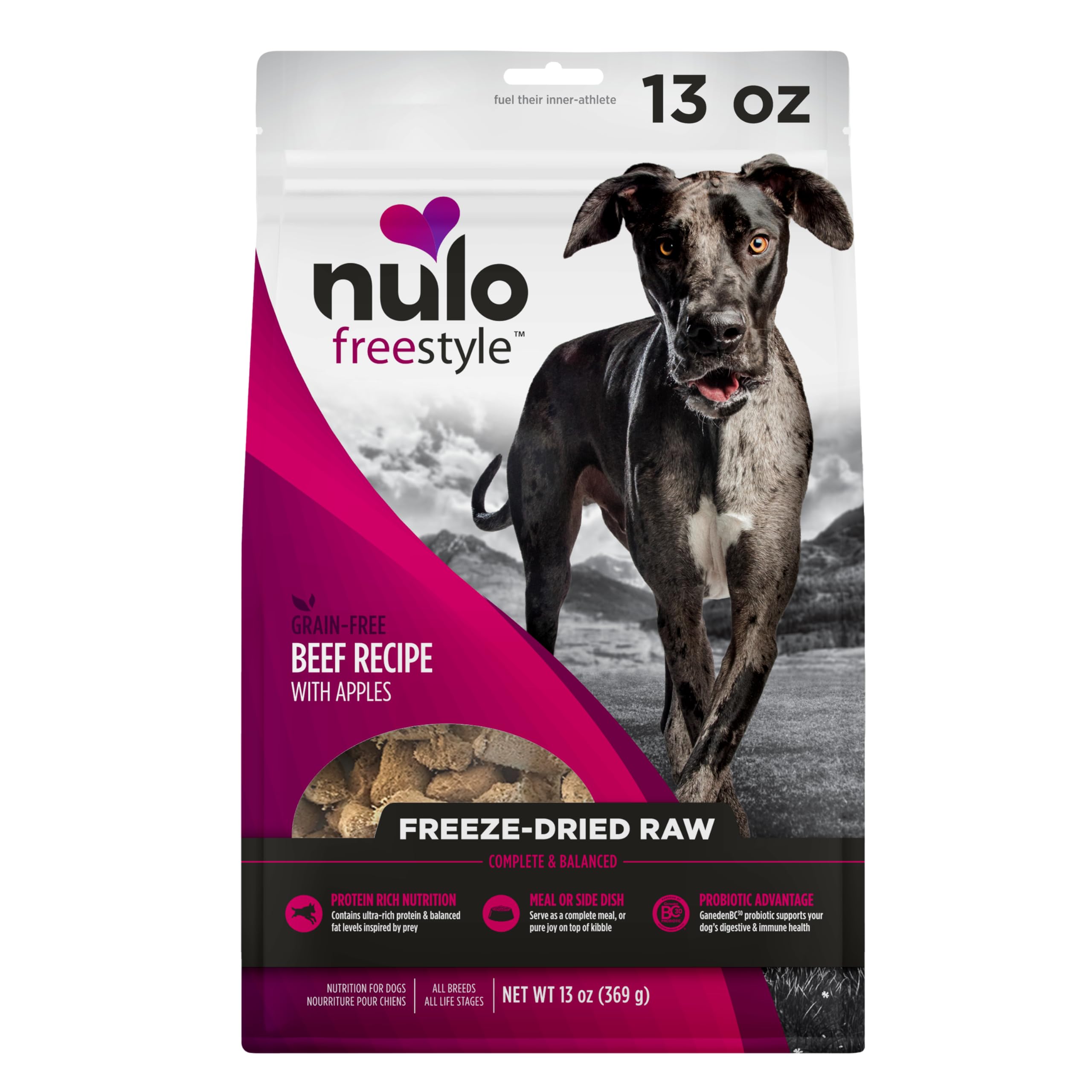 Nulo Freestyle Freeze-Dried Raw, Ultra-Rich Grain-Free Dry Dog Food for All Breeds and Life Stages with BC30 Probiotic for Diges