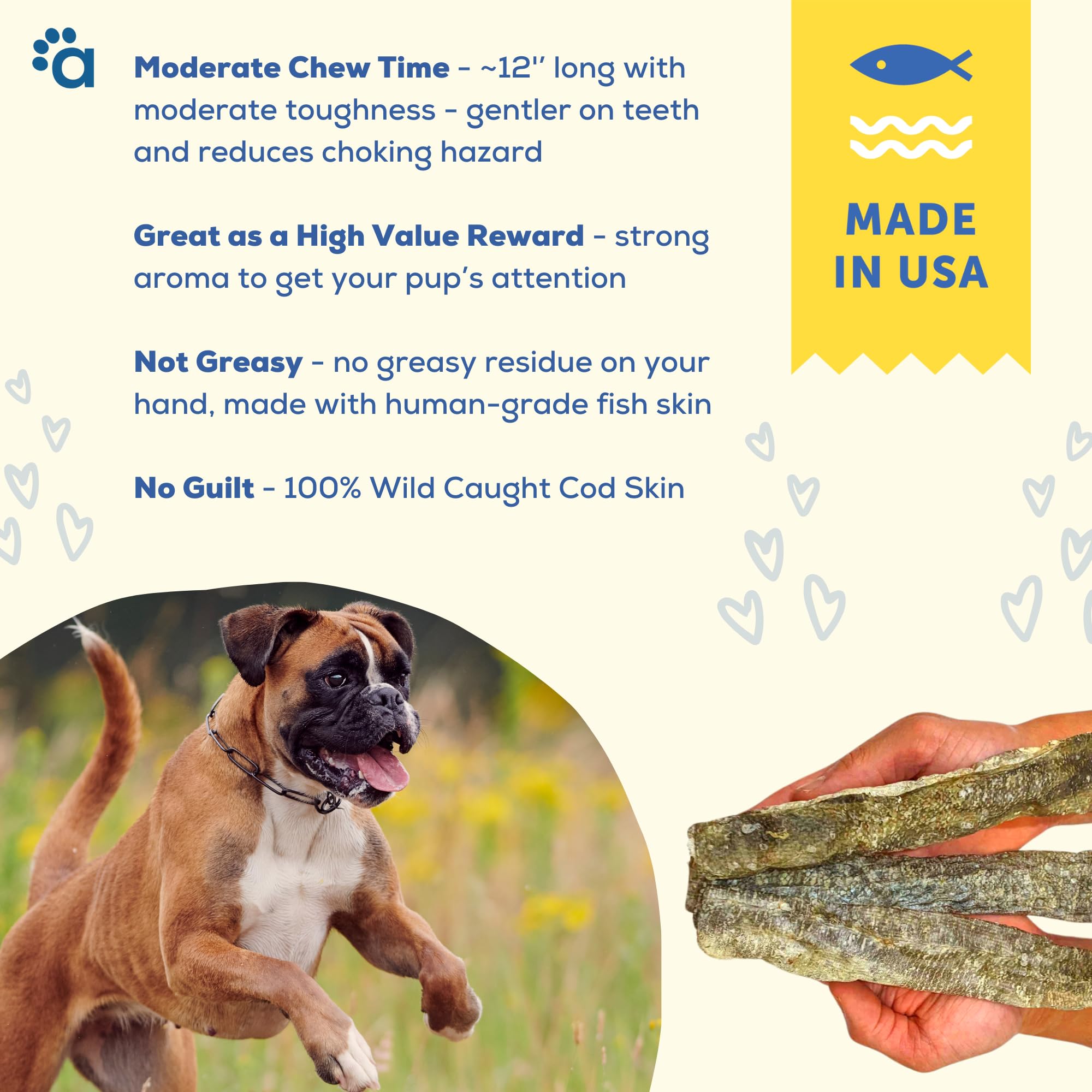 A Better CHEW - Wild Caught Cod Skin Dog Treats | Sourced and Made in The USA, Single Ingredient, Dehydrated | Natural, Healthy