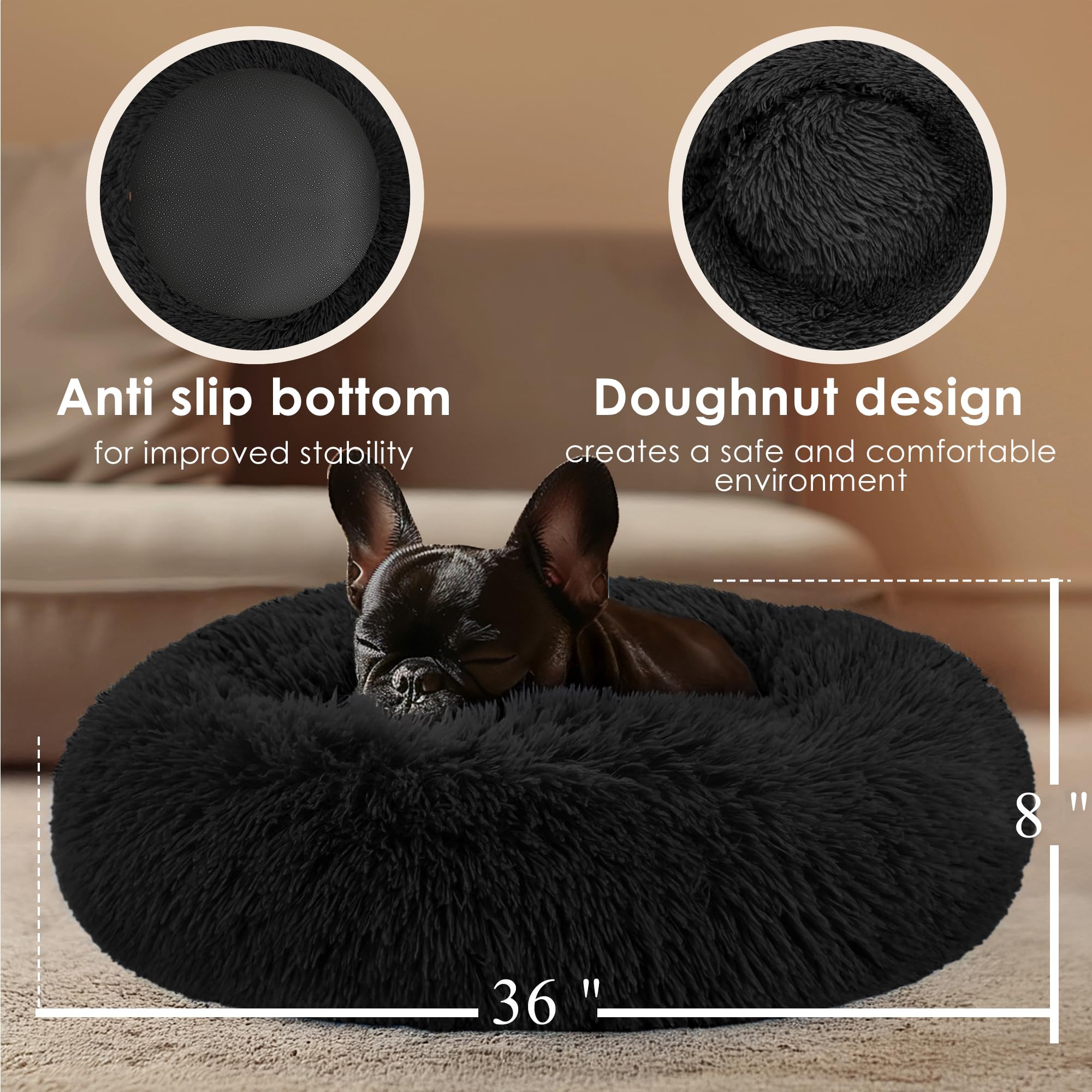 Extra Large Dog Beds, 36 Inch Human Dog Anxiety Relief Comfort Bed, Indestructible & Chew Proof Pet Beds (Black)