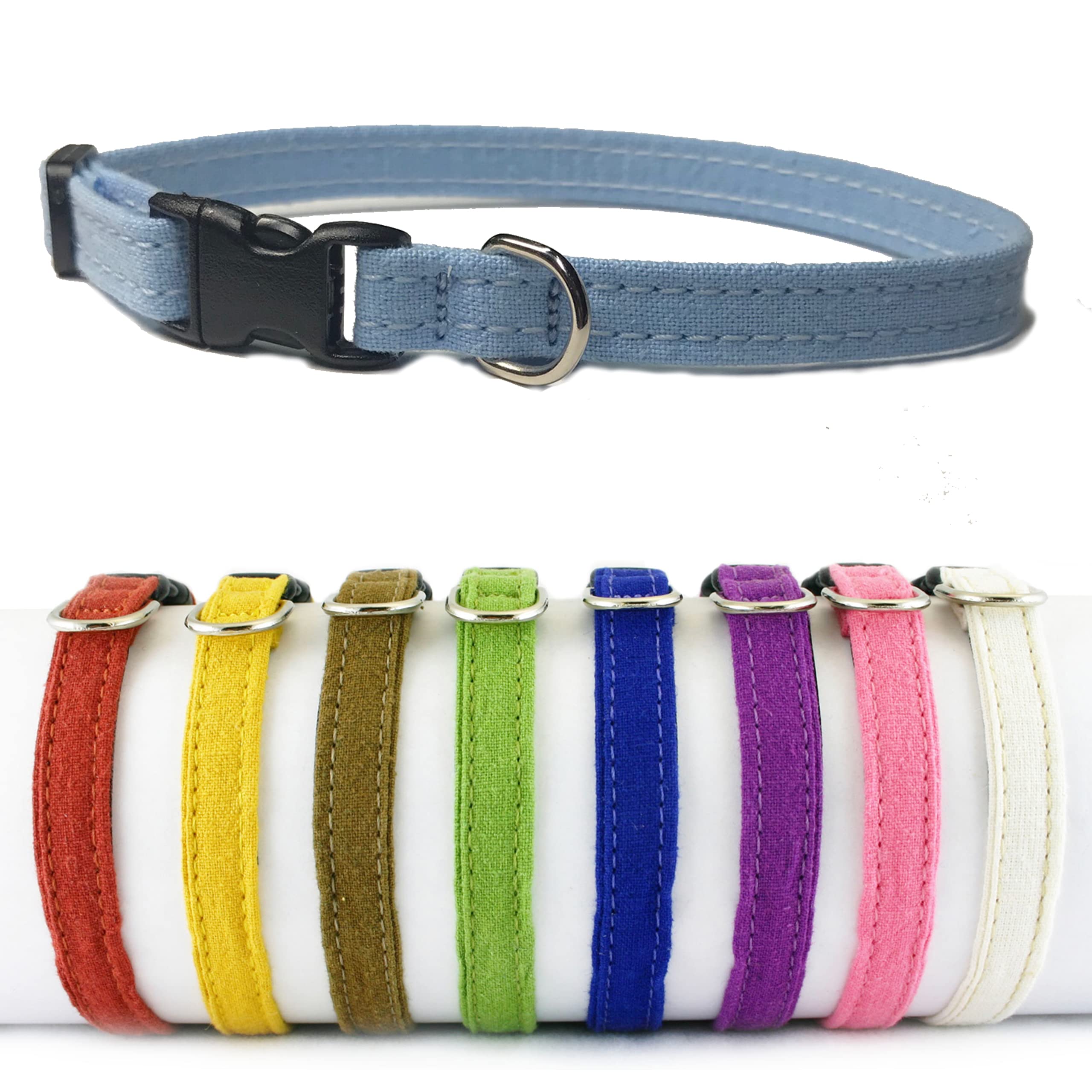 Hemp Toy Dog Collar, Puppy Dog Collar Available In Red, Yellow, Brown, Green, Blue, Purple, Pink, White, & Lt. Blue For Small An