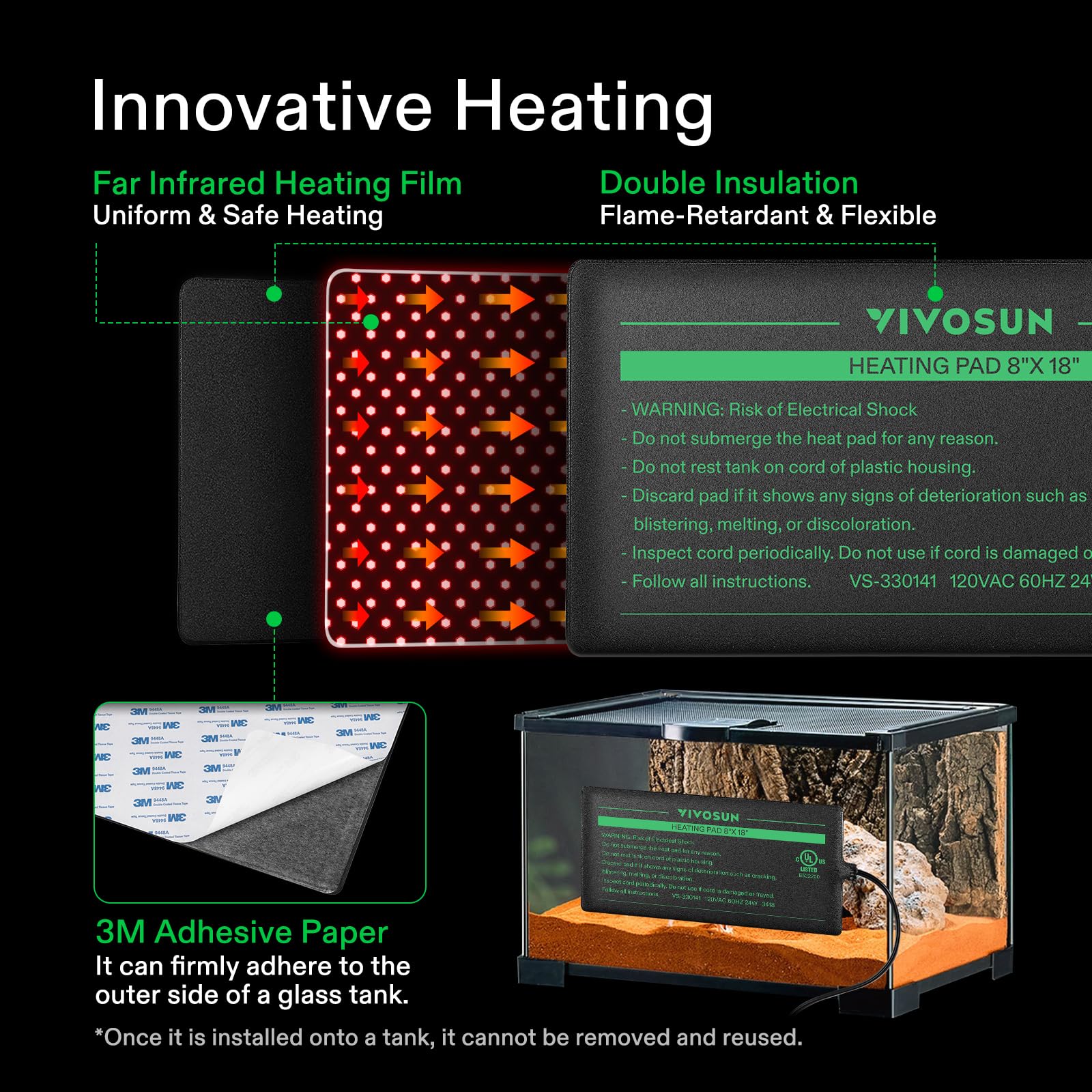 Vivosun Reptile Heating Pad 8X18 Inch With Thermostat Combo Under Tank Terrarium Heating Mat For Turtles, Lizards, Frogs, And Ot