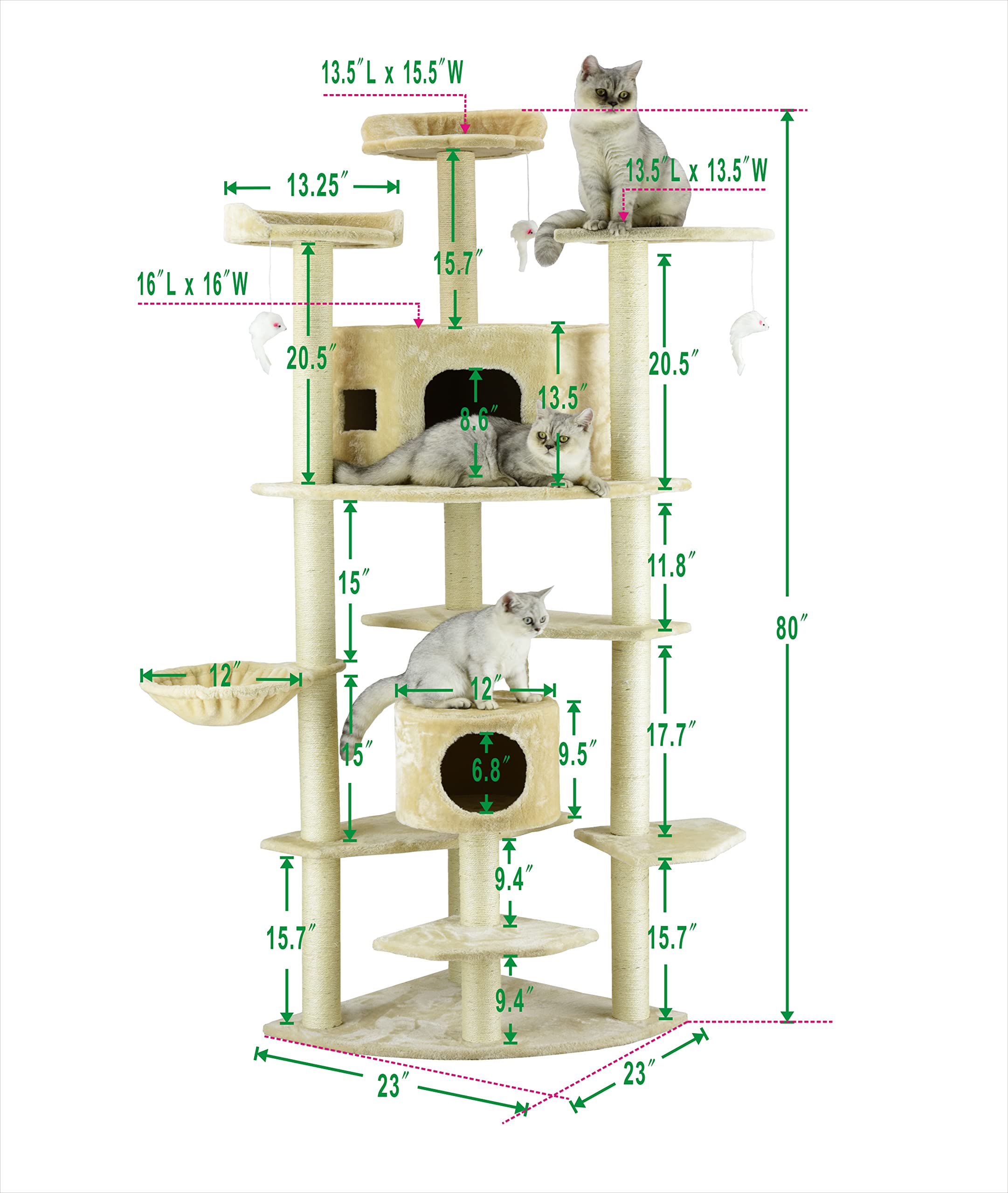 Go Pet Club Cat Tree, 80-Inch, Beige