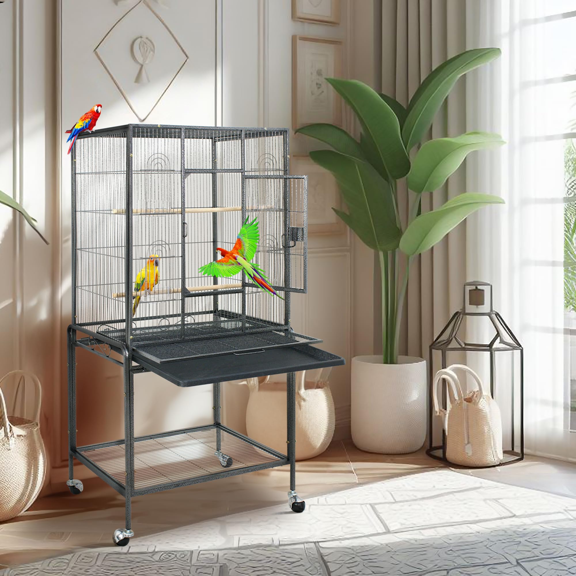 ZENY 53-Inch Bird Flight Cage, Wrought Iron Standing Large with Rolling Stand for Cockatiels Pet Parrot Parakeet Lovebird Canary