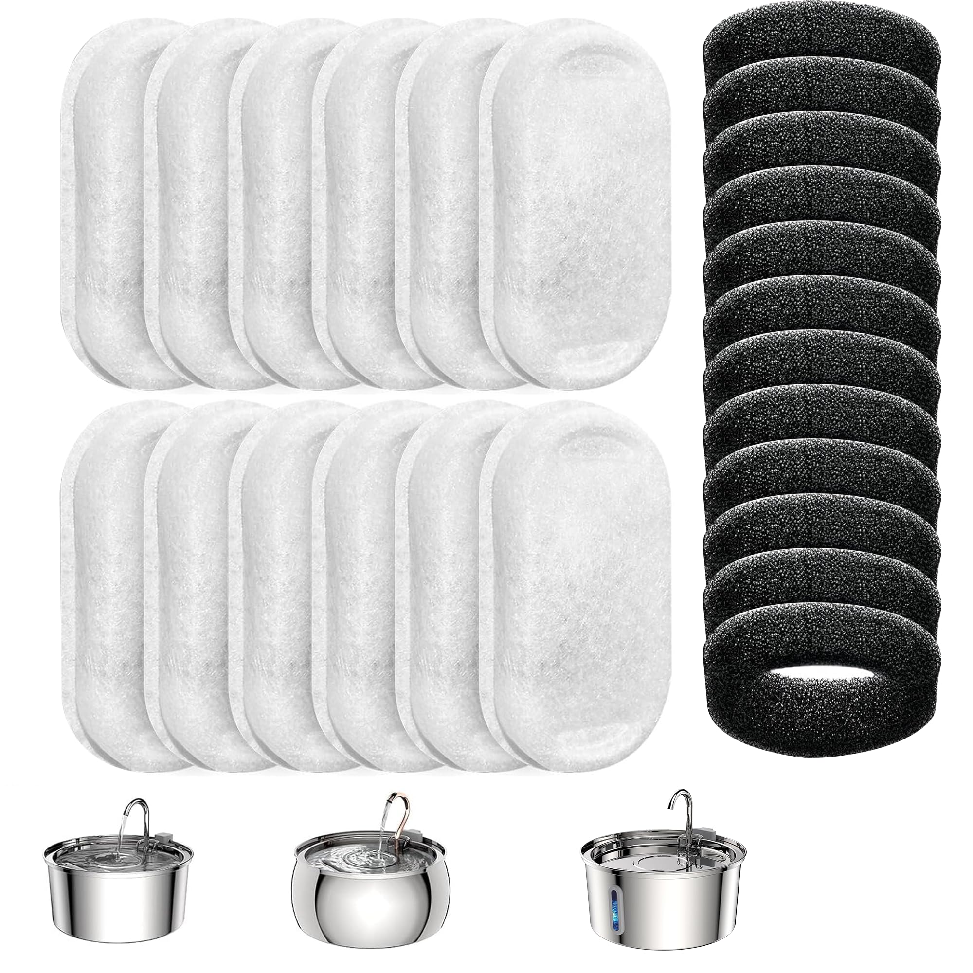Official Tomxcute Cat Water Fountain Replacement Filters - 24 Pack Cat Fountain Filter for 3.2L/108oz & 4L/135oz Pet Water Fount