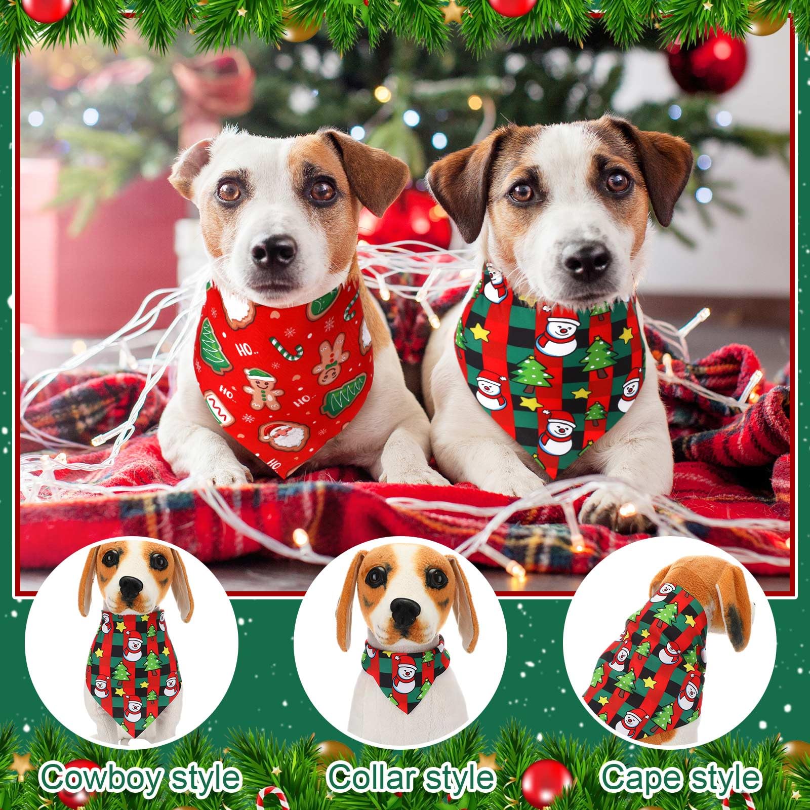 Aliceset 240 Pcs Christmas Dog Bandana Bulks Red Green Xmas Tree Santa Hat Snowflake Patterns Dog Kerchief Set Bibs Triangle Pet