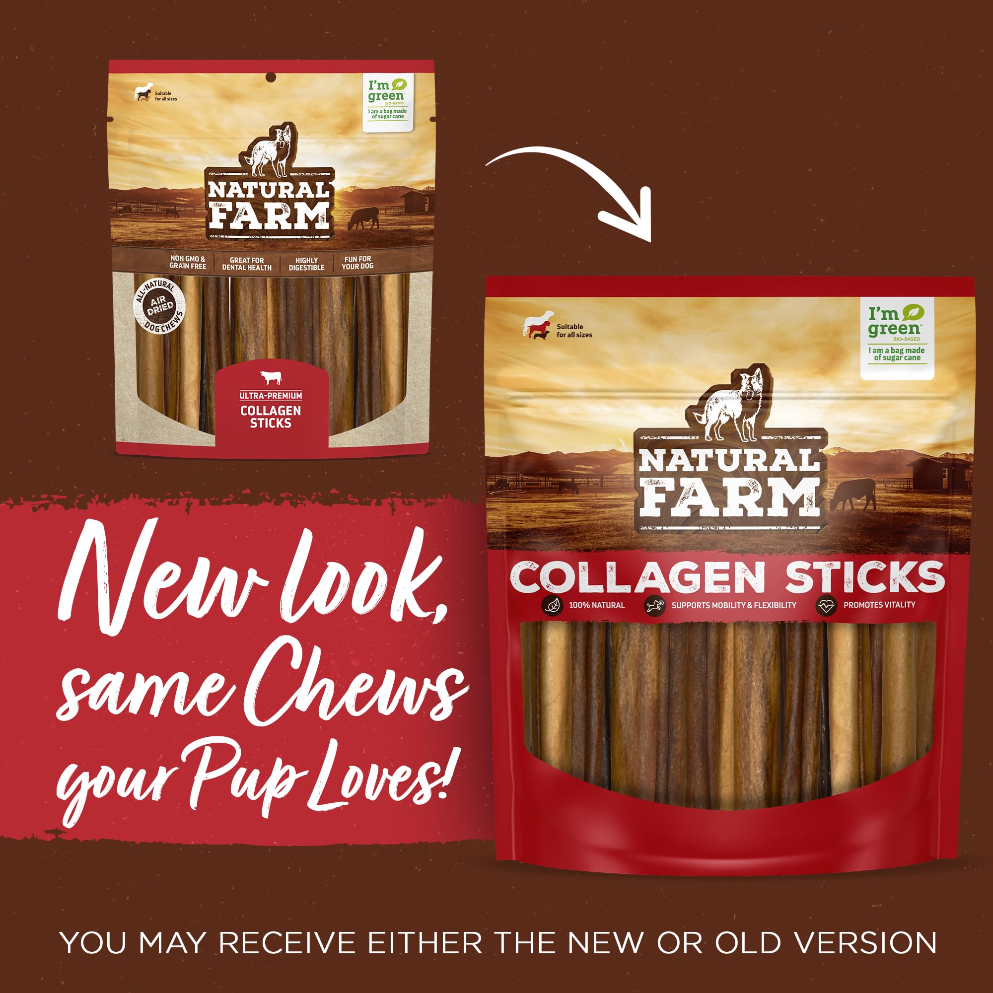 Natural Farm Peanut Butter Stuffed Collagen Sticks for Dogs (6 Inch, 5-Pack), Rawhide-Free Collagen Sticks, Natural Dog Chews, L