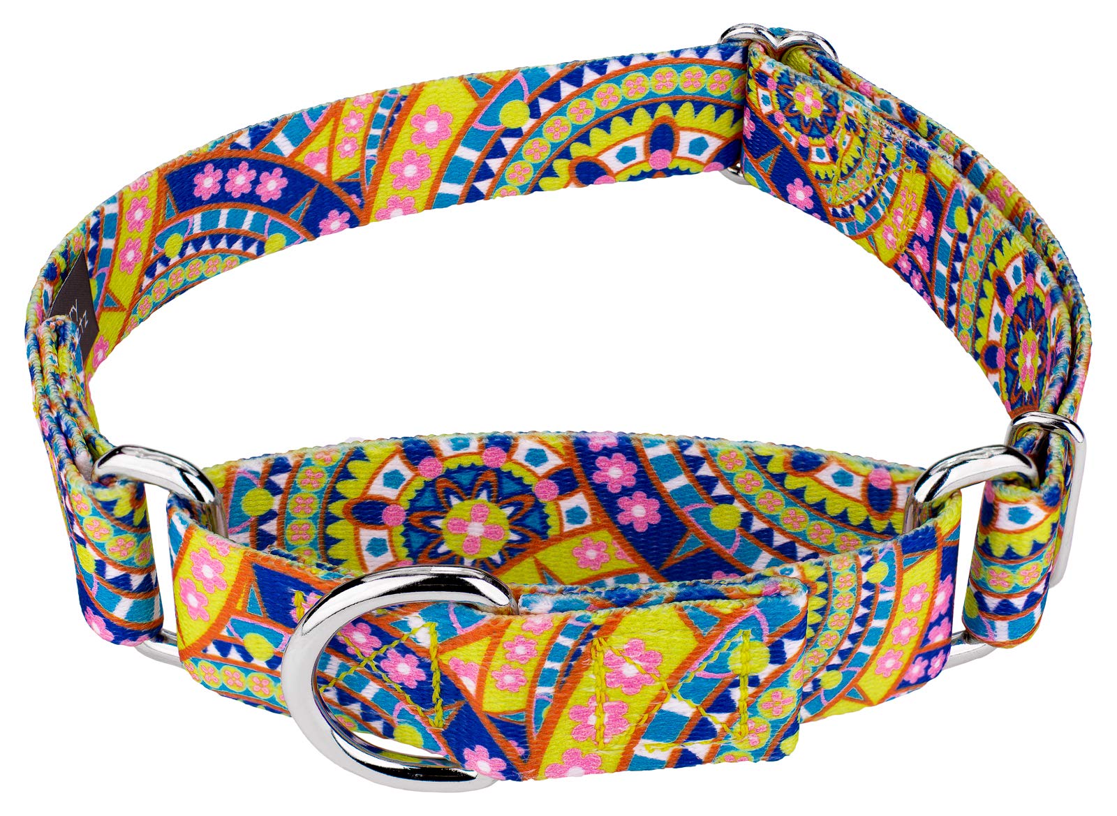 Country Brook Petz - Yellow Boho Mandala Martingale Dog Collar - Groovy Collection Featuring Far Out Designs (1 Inch, Medium)