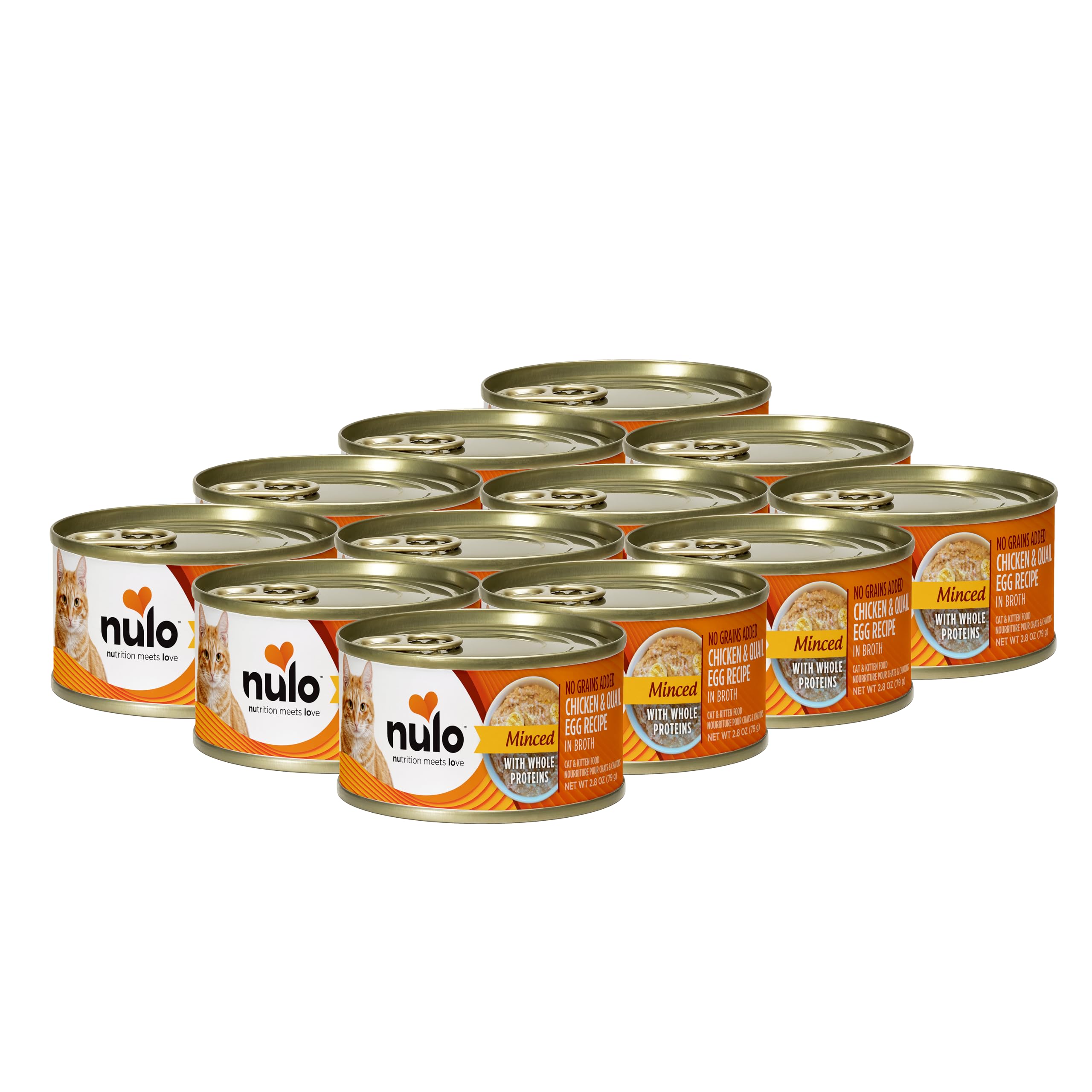 Nulo Grain-Free Minced with Whole Proteins Wet Canned Cat and Kitten Food, Chicken & Quail Egg in Broth, 2.8 Ounce, 12 Cans