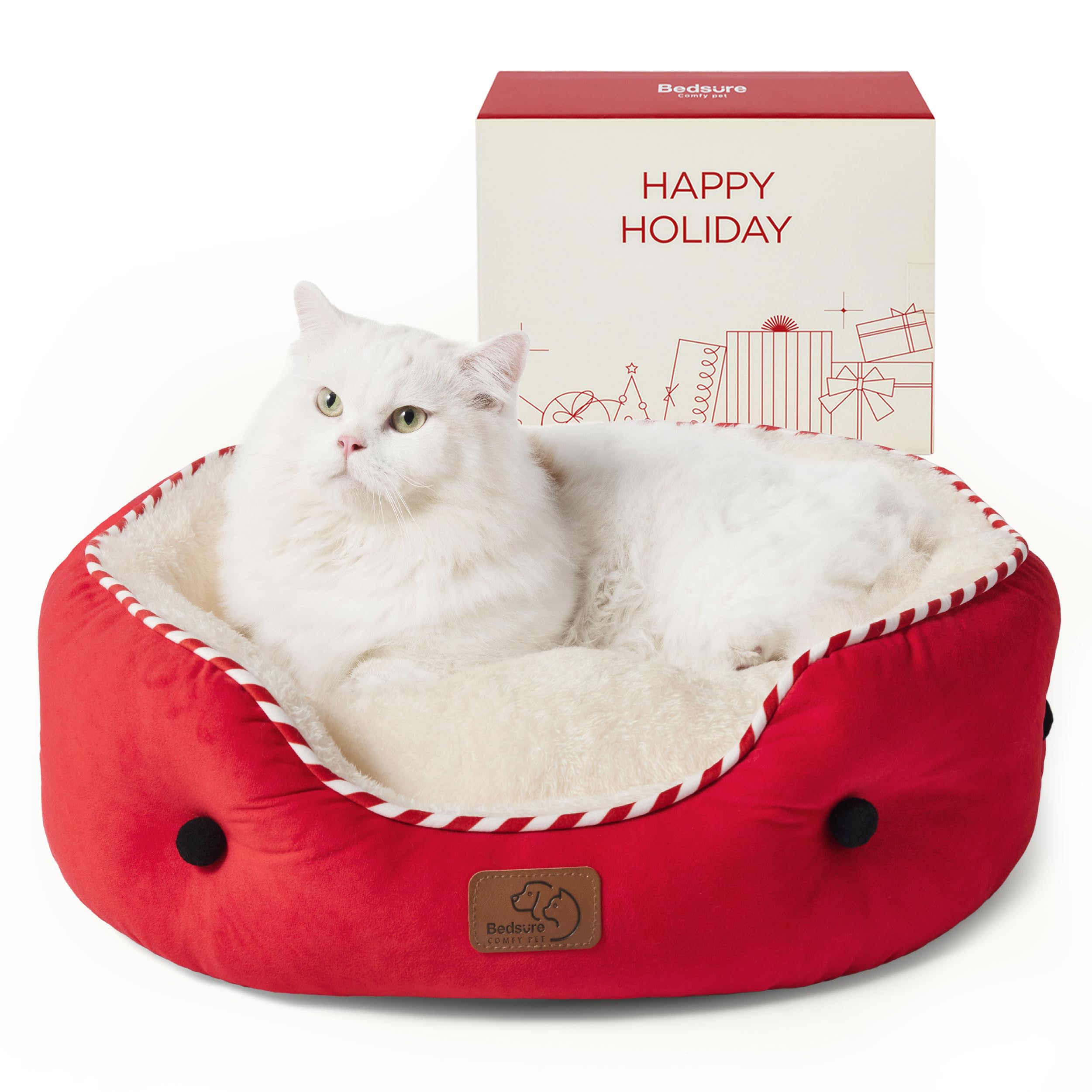 Bedsure Dog Beds for Small Dogs - Round Cat Beds for Indoor Cats, Washable Pet Bed for Puppy and Kitten with Slip-Resistant Bott