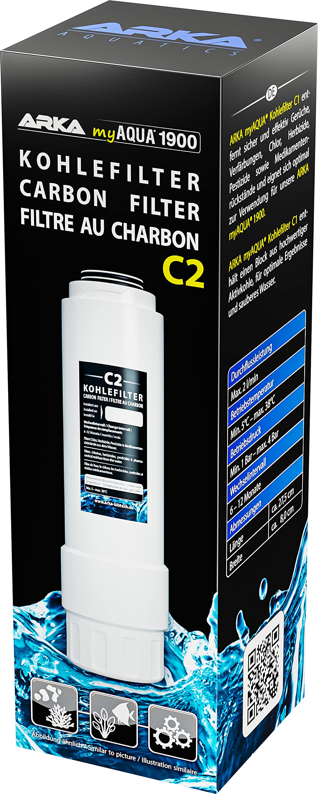 ARKA myAQUA 1900 Carbon Filter C2 - Effective Filtering of Dirt Particles and Impurities such as Chlorine and Pesticides, Improv