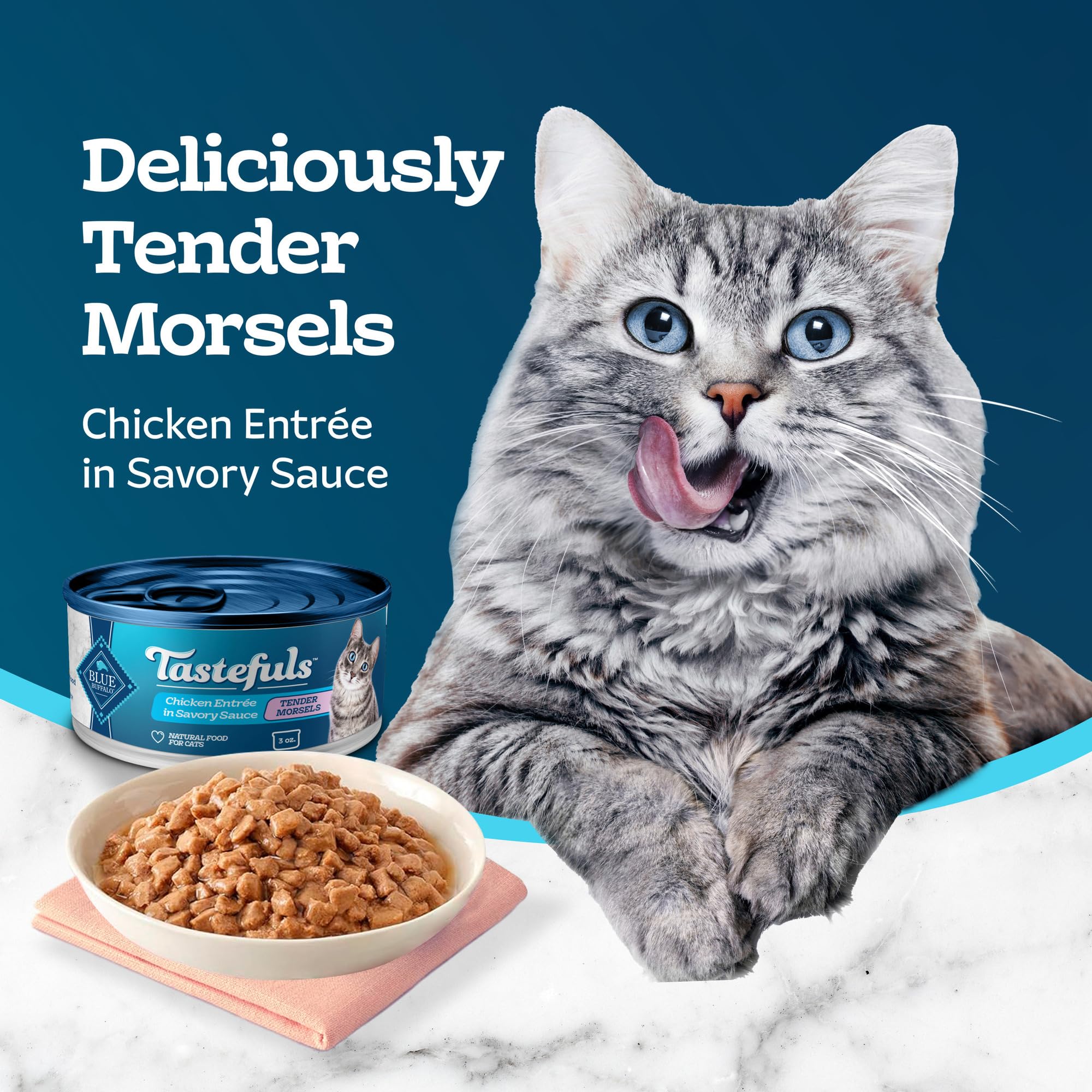 Blue Buffalo Tastefuls Natural Tender Morsels Wet Cat Food, Chicken Entr  e 3-oz cans (Pack of 24)