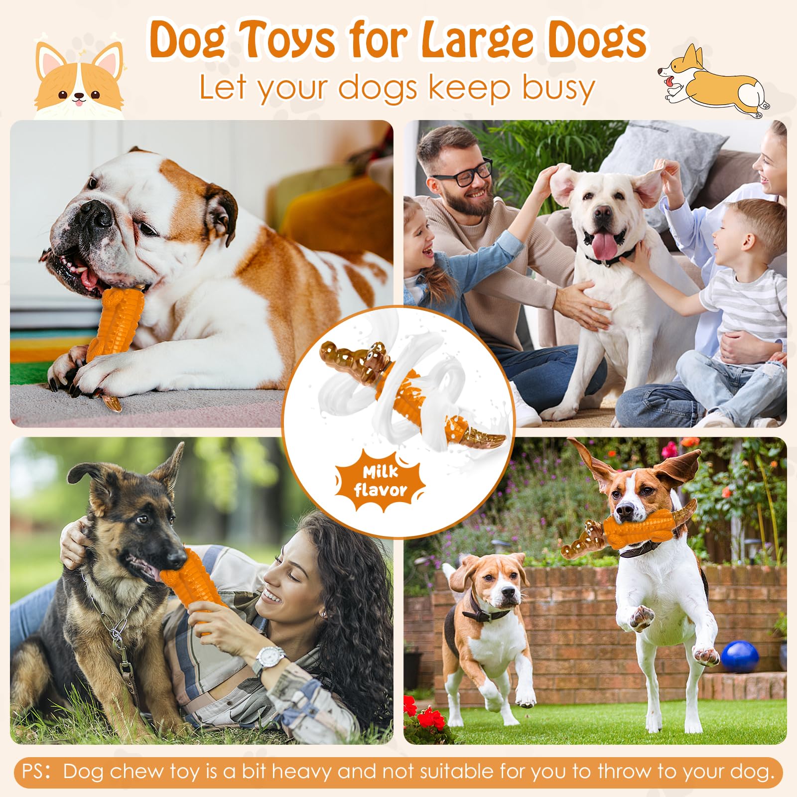 Jeefome Dog Toy for Aggressive Chewers – Durable Nylon Toy for Small, Medium & Large Dogs, Orange, Model csey-01