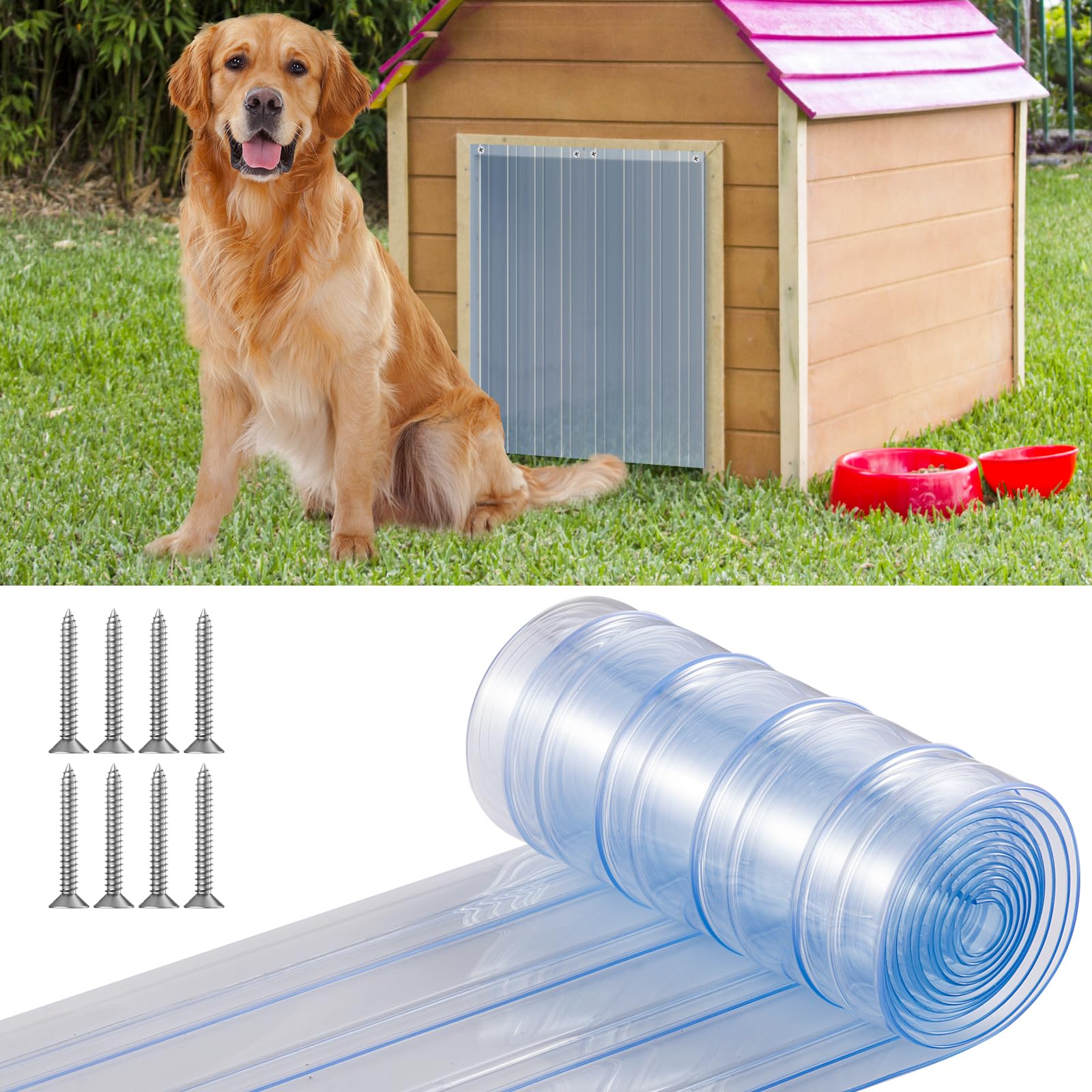 Morikey Dog Door Replacement Flaps, 7.09In X 6.5Ft Doghouse Or Kennel Door Flap, Plastic Vinyl Door Strips, Transparent Dog Hous