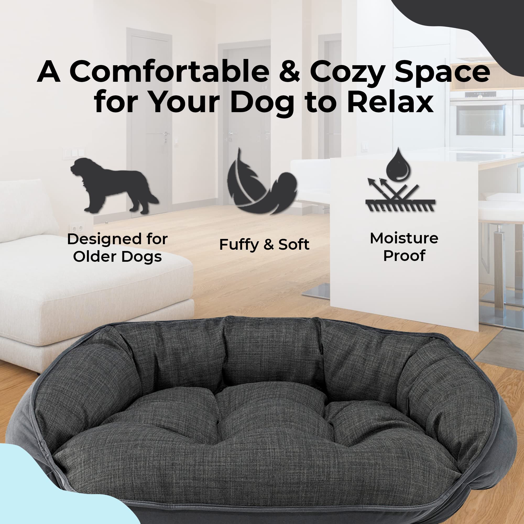 Bowsers Reversible Dog Bed - Hypoallergenic Lounger, Tufted Cushion, Storm, Large, 1.0"L x 27.0"W x 7.0"Th