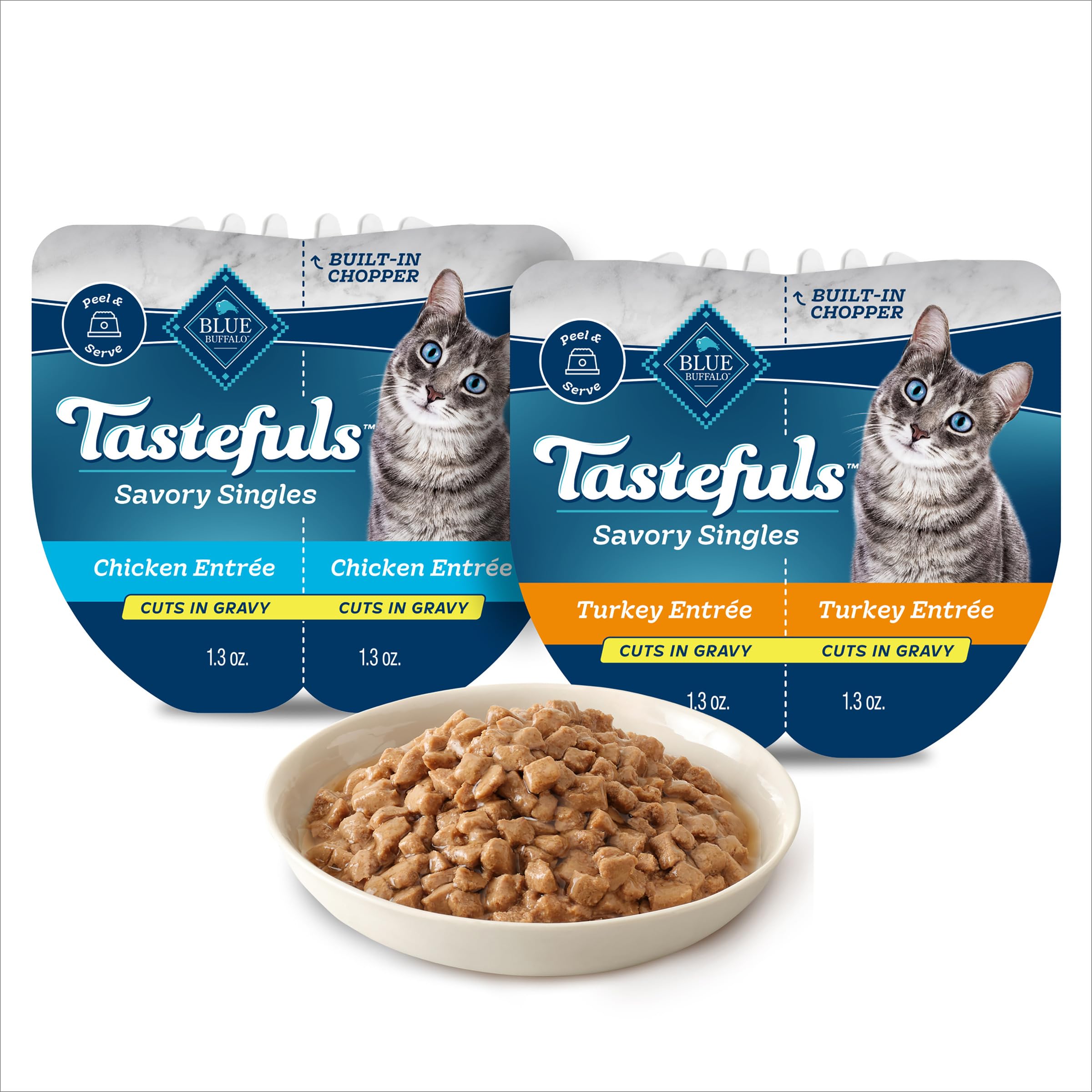 Blue Buffalo Tastefuls Savory Singles Natural Wet Cat Food Cuts In Gravy, Chicken and Turkey Variety Pack, 2.6-oz. Trays, 24-Cou