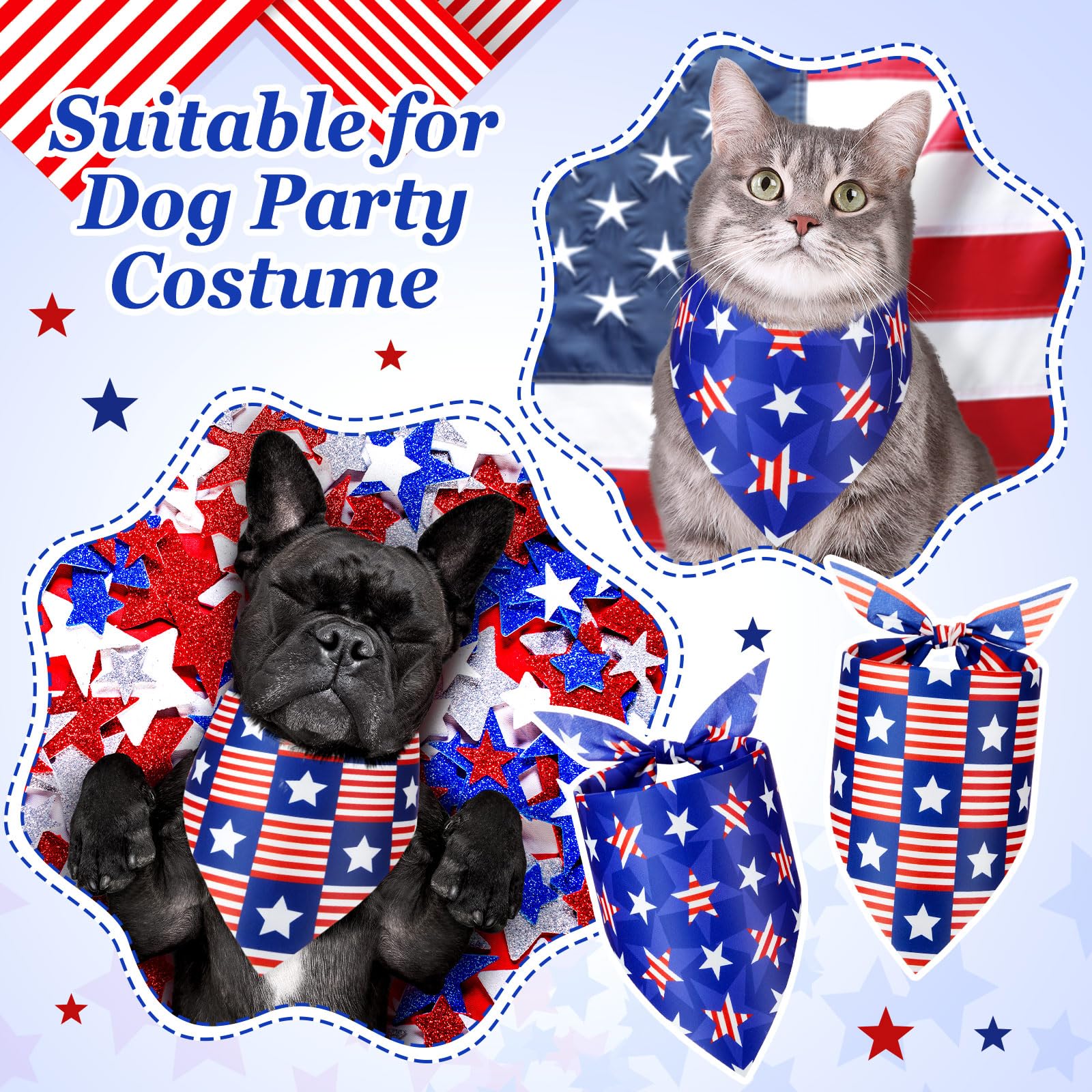 Preboun 50 Pieces Patriotic Dog Bandanas Bulk 4Th Of July Bandanas For Dogs Pet Triangle Kerchief Scarf Set For Puppy Small Medi
