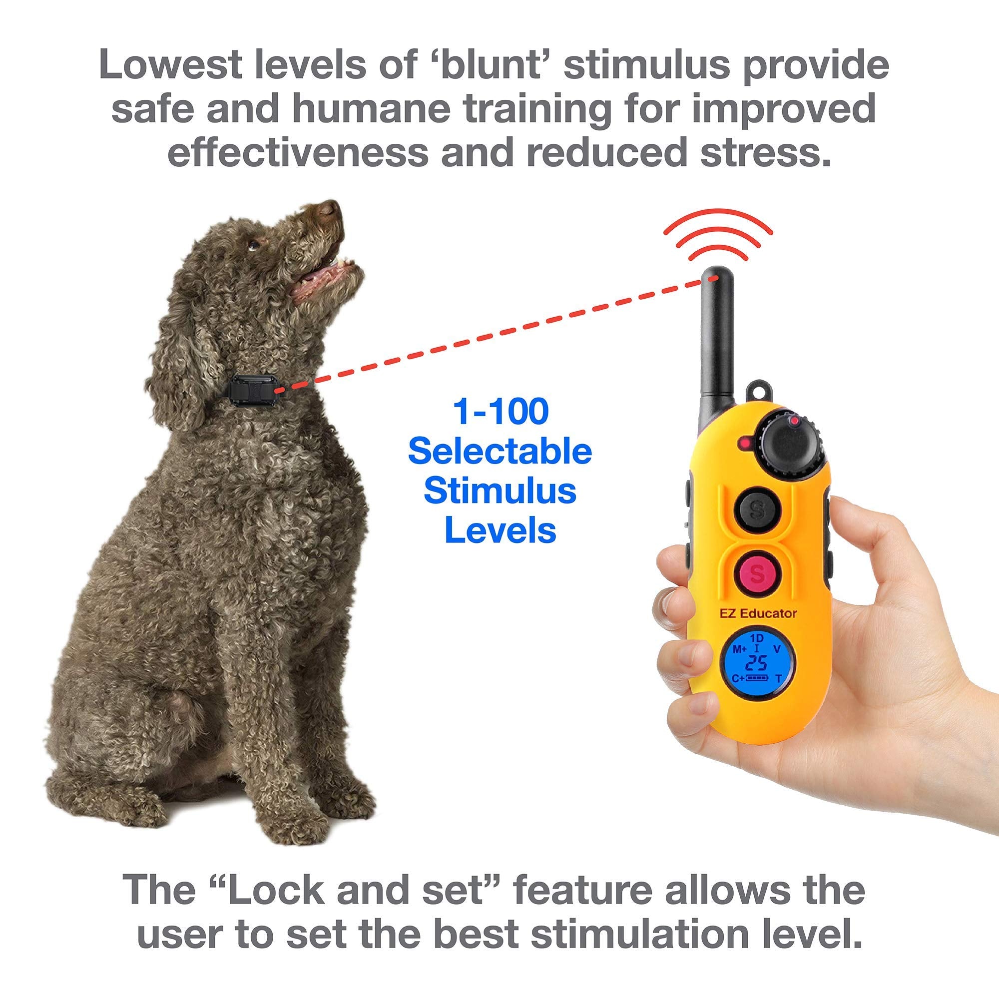 Educator Ez 1/2 Mile Dog Training Collar With Ergonomic Remote, Safe Humane Vibration Stimulation, Pavlovian Tone, Waterproof, O