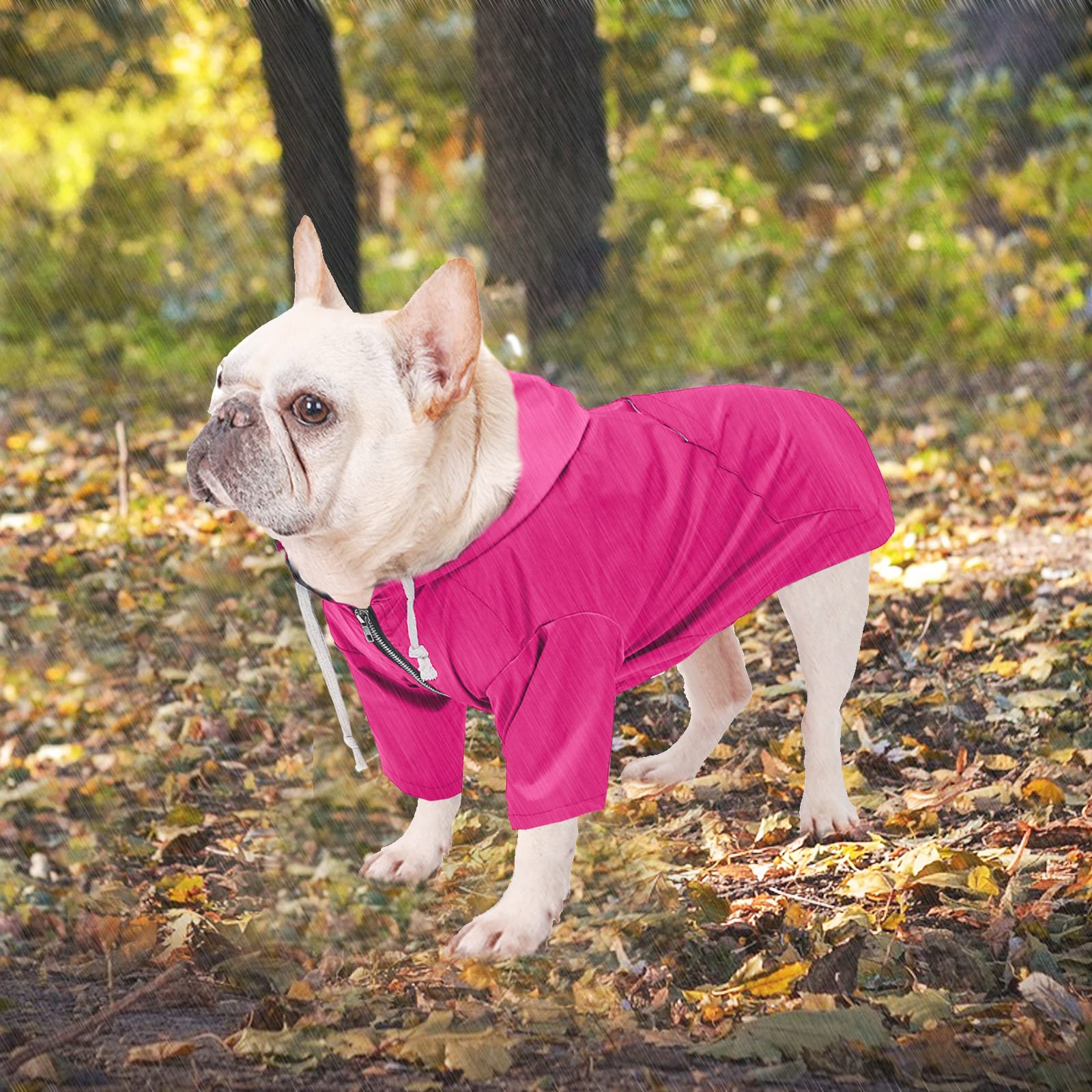 Dog Raincoat Waterproof Puppy Rain Jacket With Hood For Small Medium Dogs, Poncho With Reflective Strap, Storage Pocket And Harness Hole - Pink - S