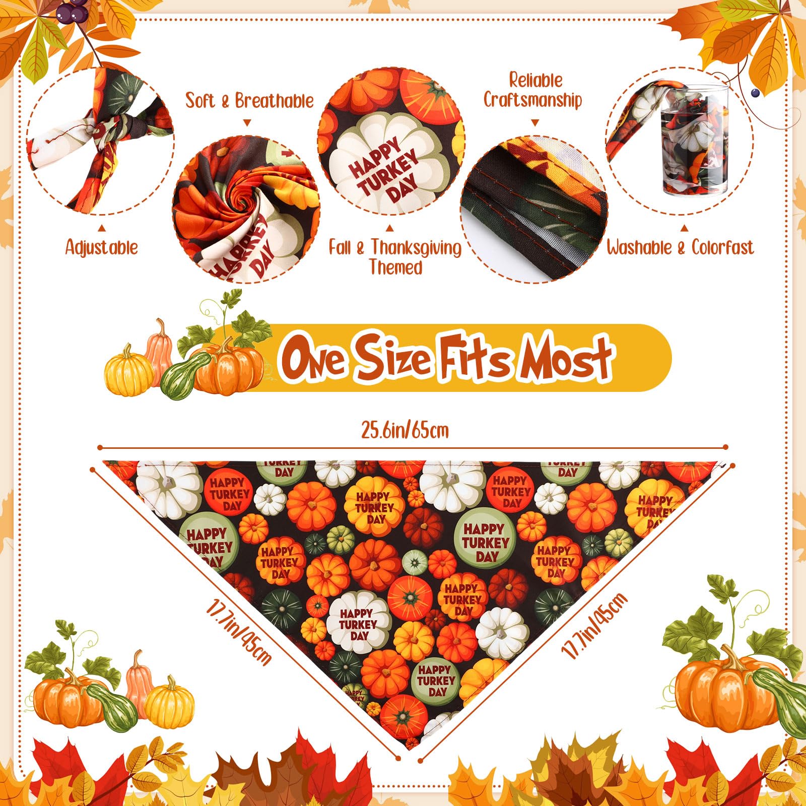 Lasnten 120 Pcs Fall Dog Bandanas Bulk Pumpkin Maple Leaves Bandana for Dogs Thanksgiving Pet Bibs Scarf for Small Medium Large