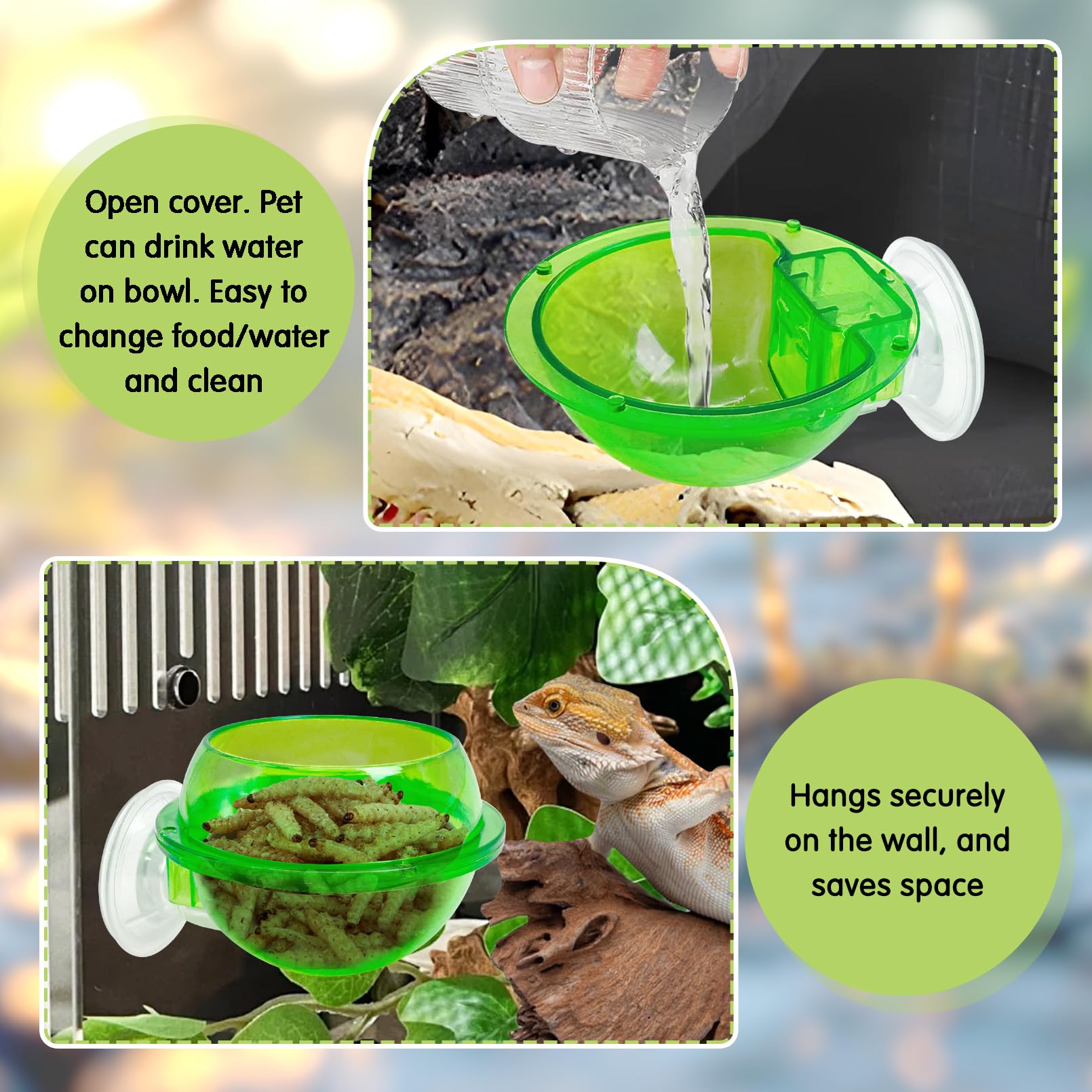 Tfwadmx Chameleon Bowl, Reptile Feeding Feeder,Worm Live Fodder Container, Water Dish Gecko Ledge Suction Cup Feeder Chameleon S