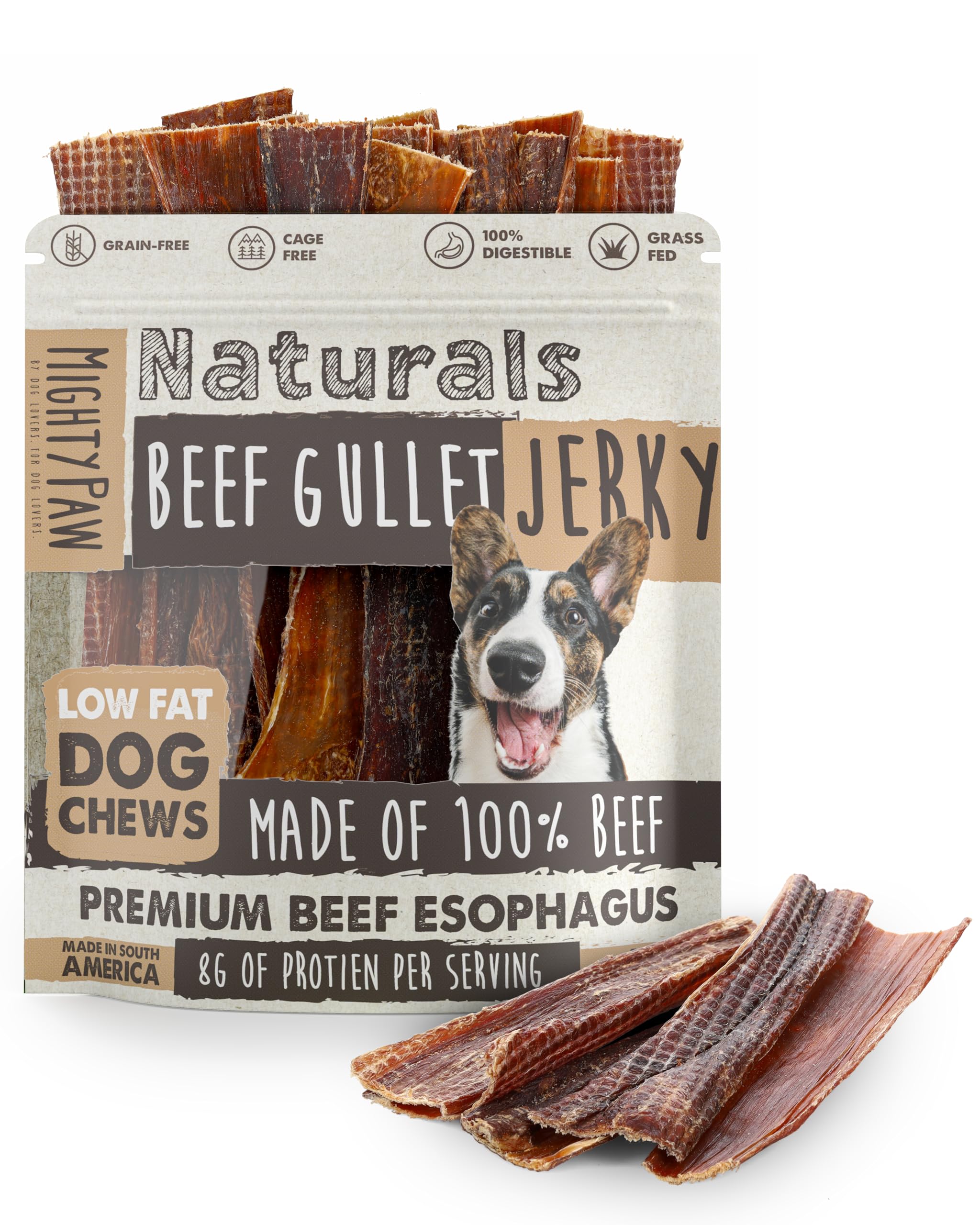 Mighty Paw Naturals Beef Gullet Jerky for Dogs | 100% Natural Beef Gullet Sticks for Small, Medium and Large Breeds. Natural Tre
