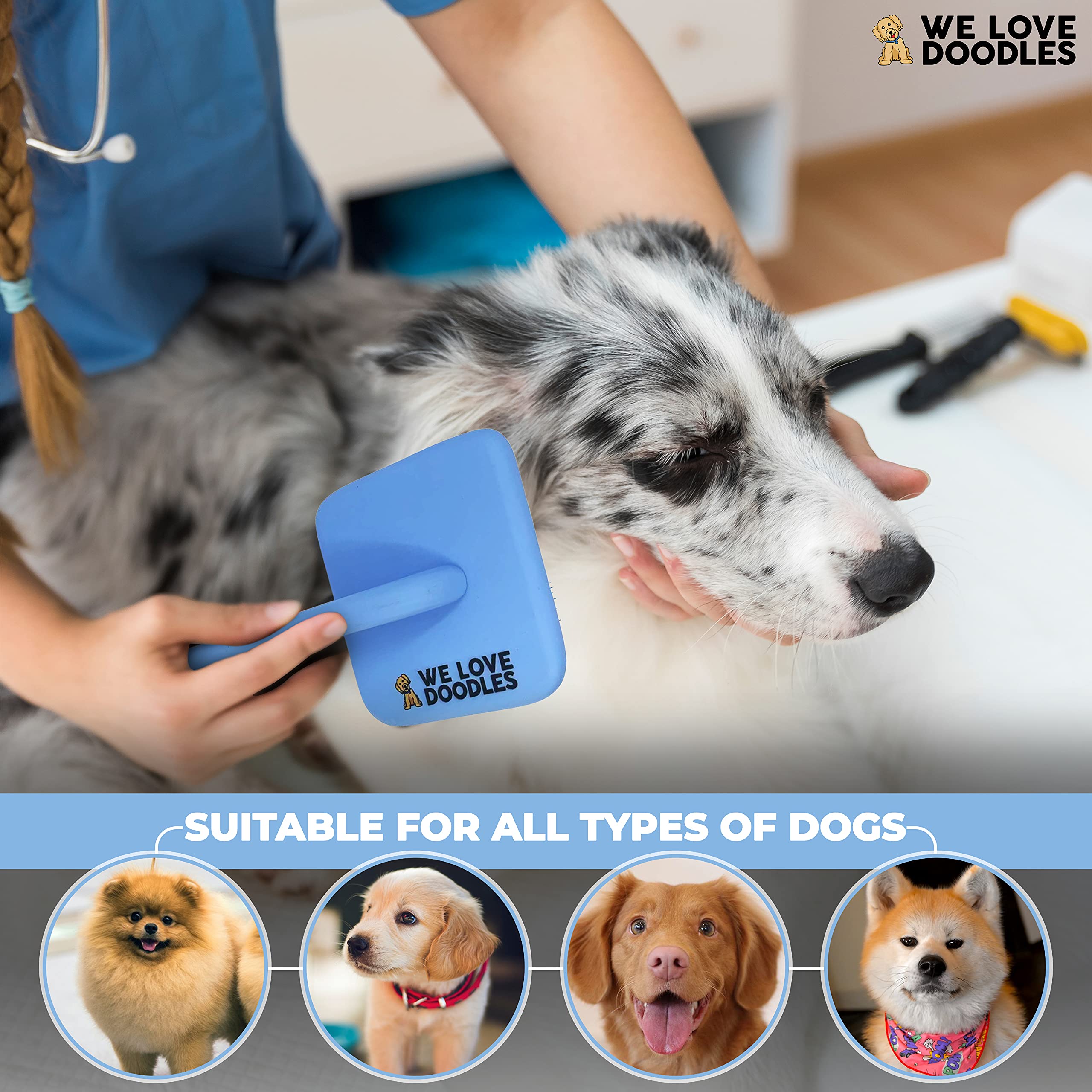 Slicker Brush For Dogs, Grooming Supplies - Best Doodle & Poodle Comb For Long Haired Dogs - Goldendoodle Long Pin Dentangler Fo