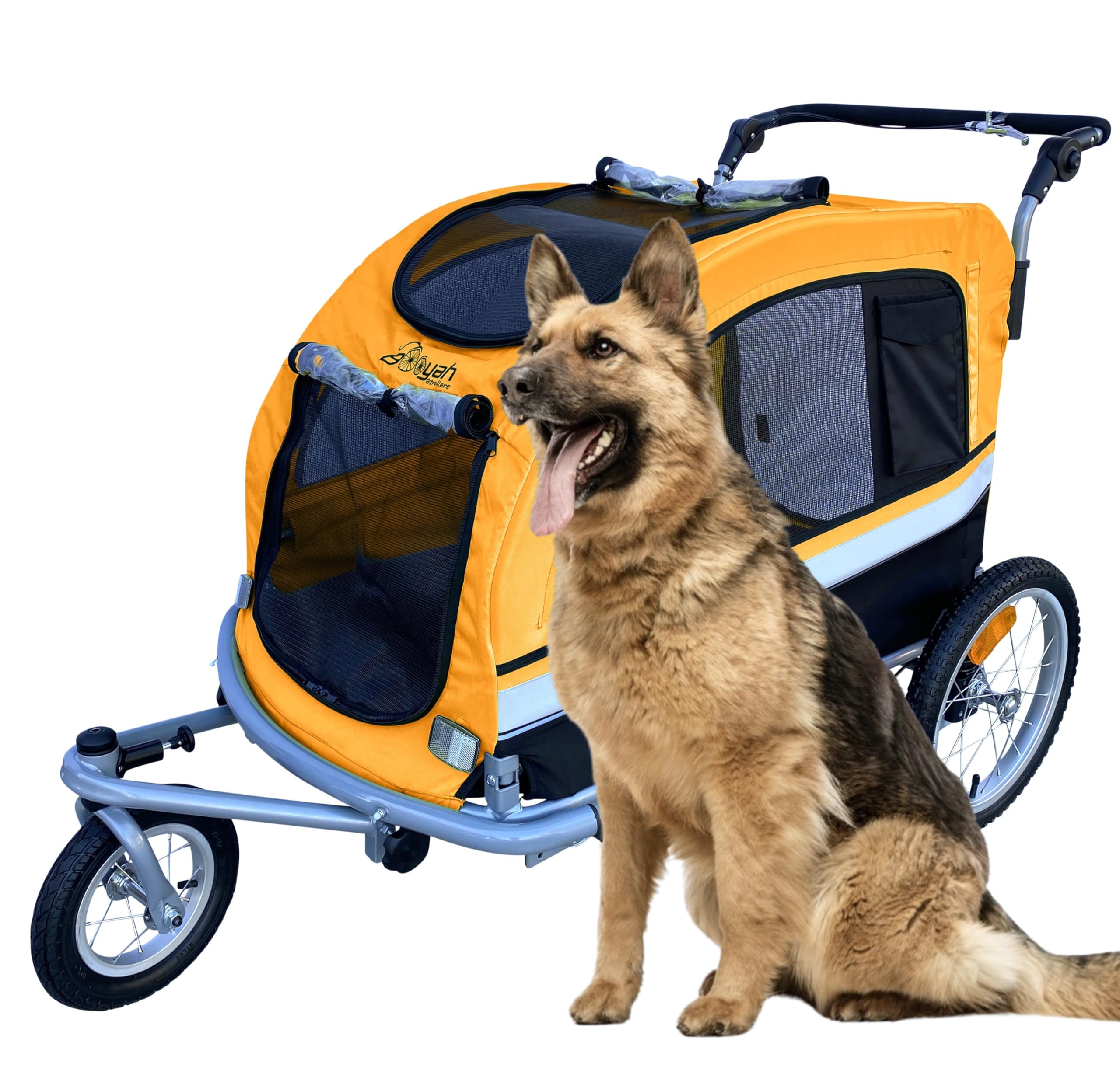Booyah Extra Large Pet Bike Trailer Dog Stroller & Jogger With Shocks Non Tipping.(Orange)