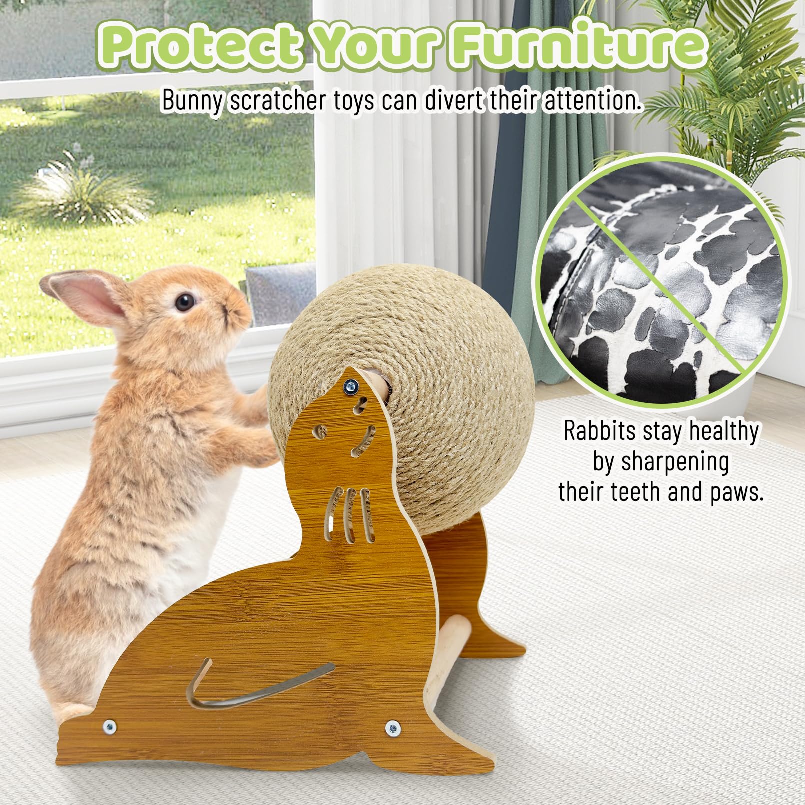 Fhiny Rabbit Scratch Toy, Natural Sisal Bunny Toy Rabbit Scratching Ball Cute Sisal Bunny Claw Scratcher Ball Rabbit Enrichment