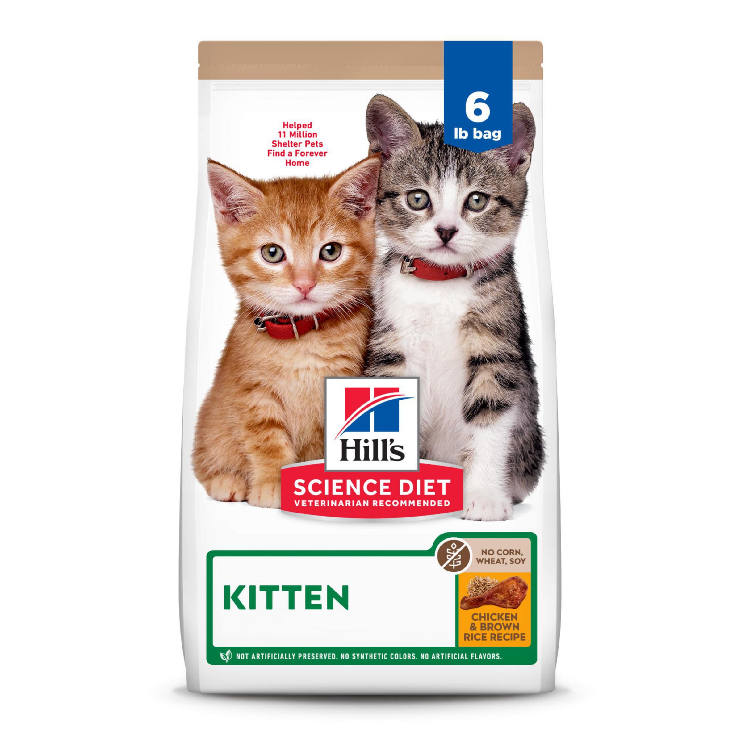 Hills Science Diet Kitten, Kitten Premium Nutrition, Dry Cat Food, No Corn, Wheat, Soy Chicken & Brown Rice, 6 lb Bag