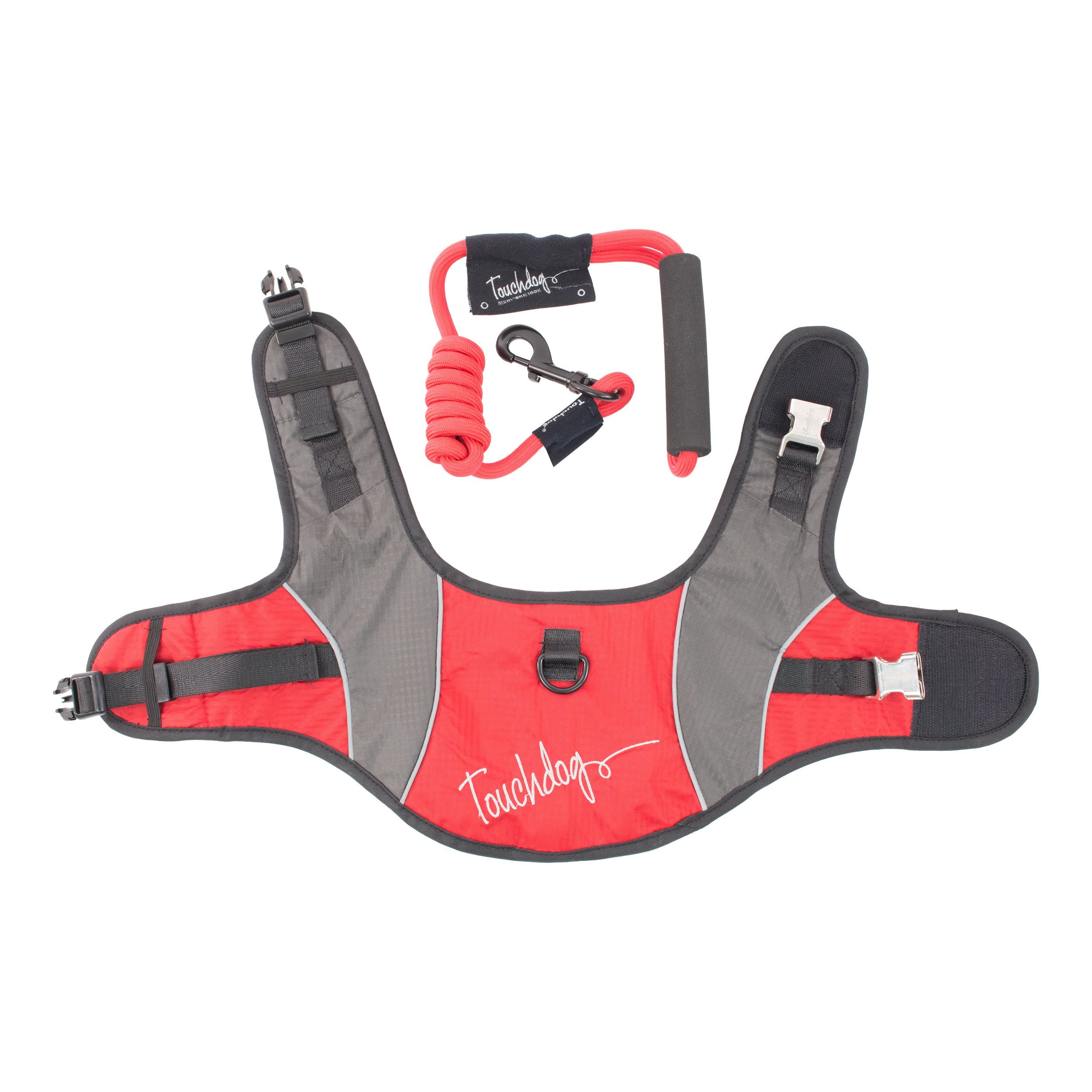 TOUCHDOG 'Reflective-Max' 2-in-1 Premium Performance Adjustable Pet Dog Harness and Leash Combination, Medium, Dark Red, Charcoa