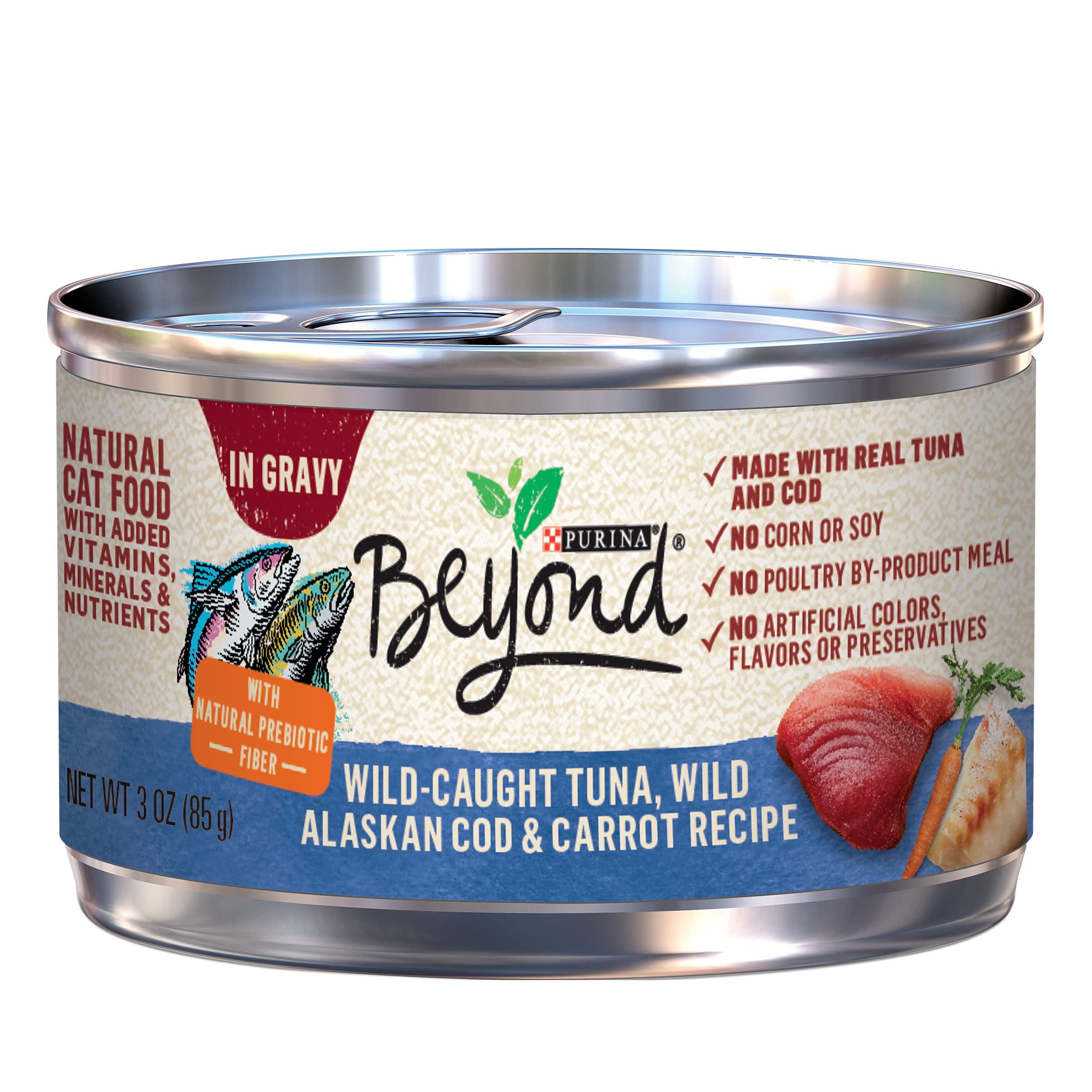 Purina Beyond Wild-Caught Tuna, Wild Alaskan Cod and Carrot Recipe In Wet Cat Food Gravy - (Pack of 12) 3 oz. Cans