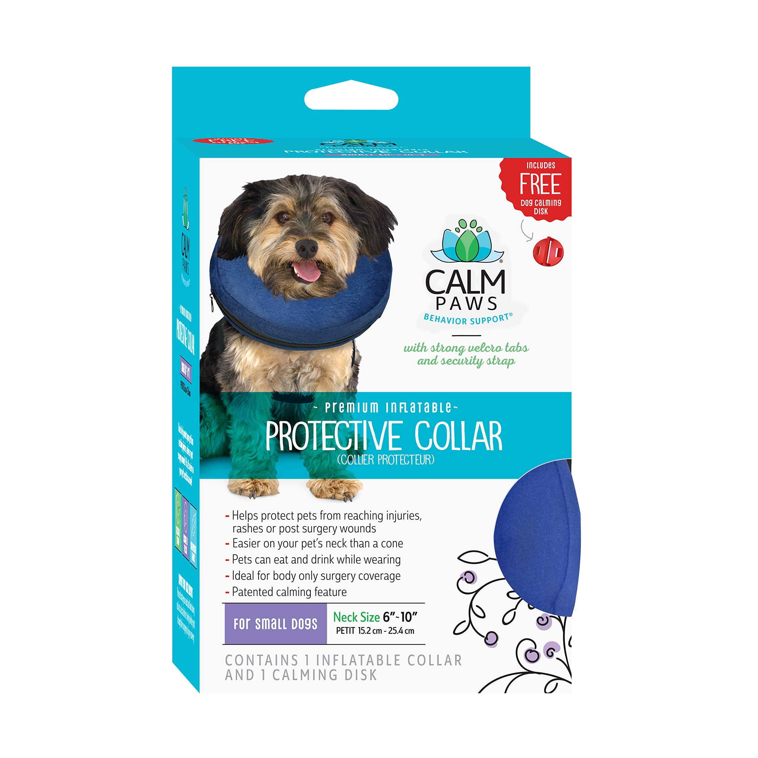 Calm Paws Behavior Support Protective Inflatable Collar Small w/Dog Calming Disc