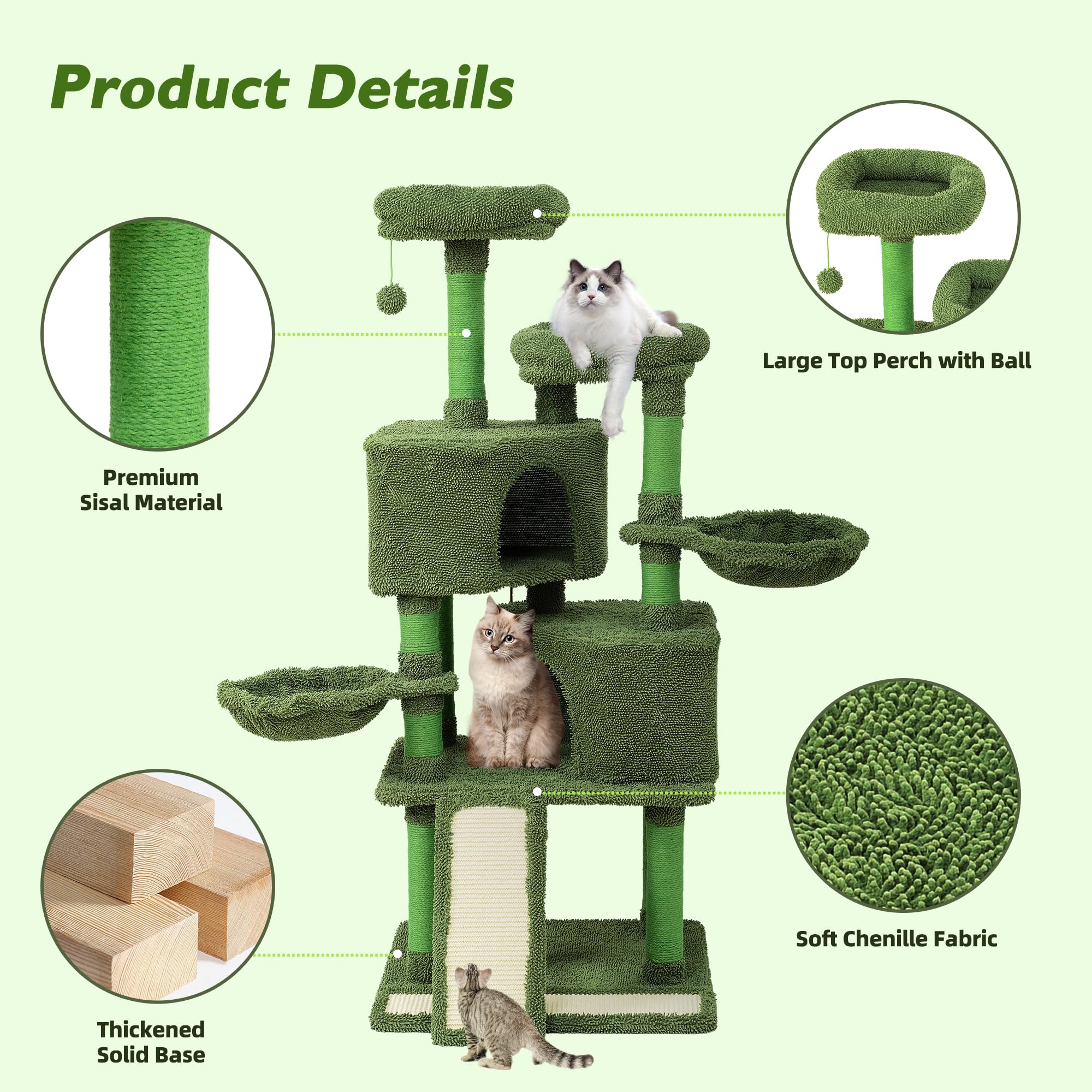 Mile High Life | Multi-Level Cat Tree Condo 58 For Large Cats | Hammock And Sisal Covered Scratching Post Tree For Kittens | T