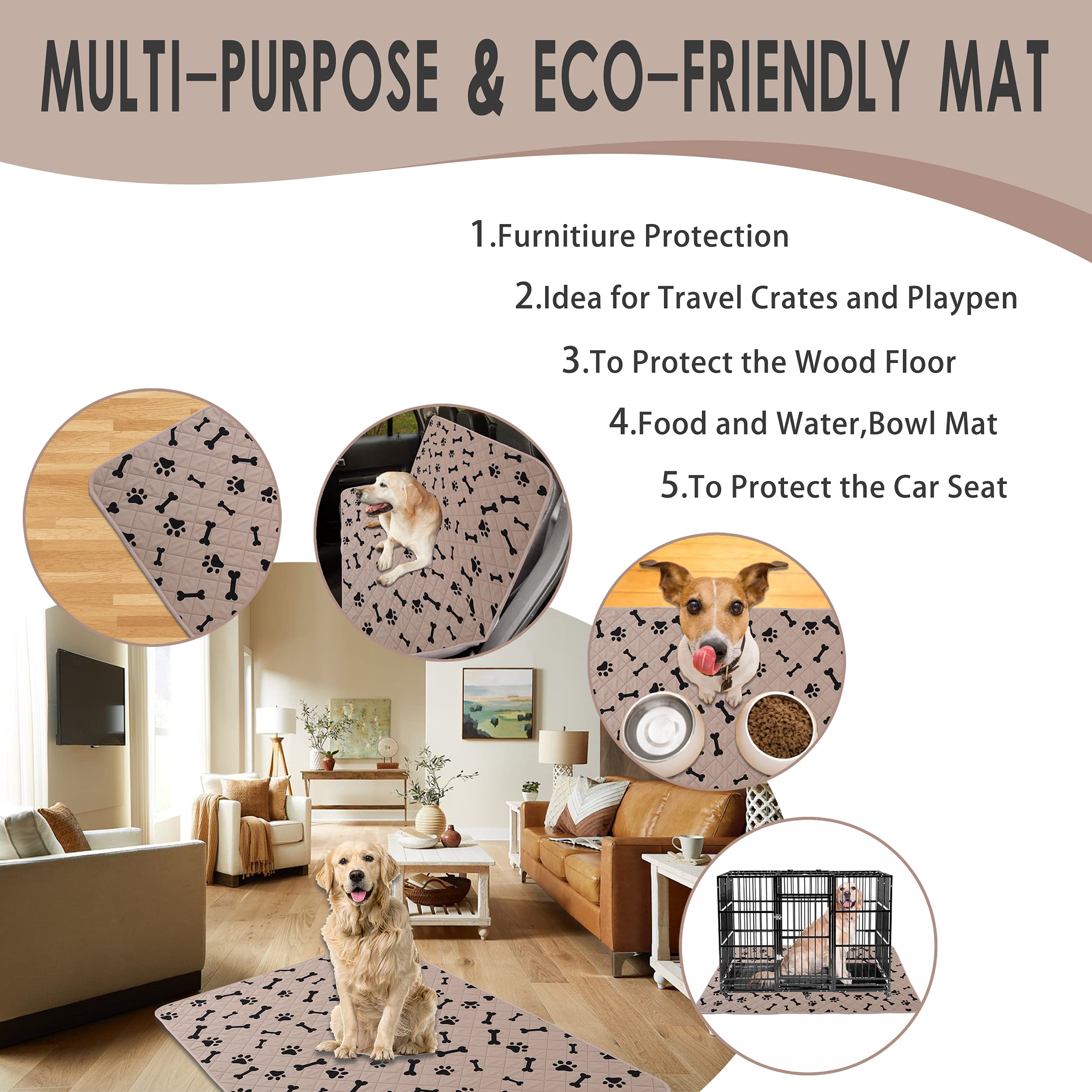 Dog Crate Pee Pads - Wahable Dog Rugs Non-Slip Puppy Pads for Small Dogs, Water Absorb Training Pads (2030 Beige)