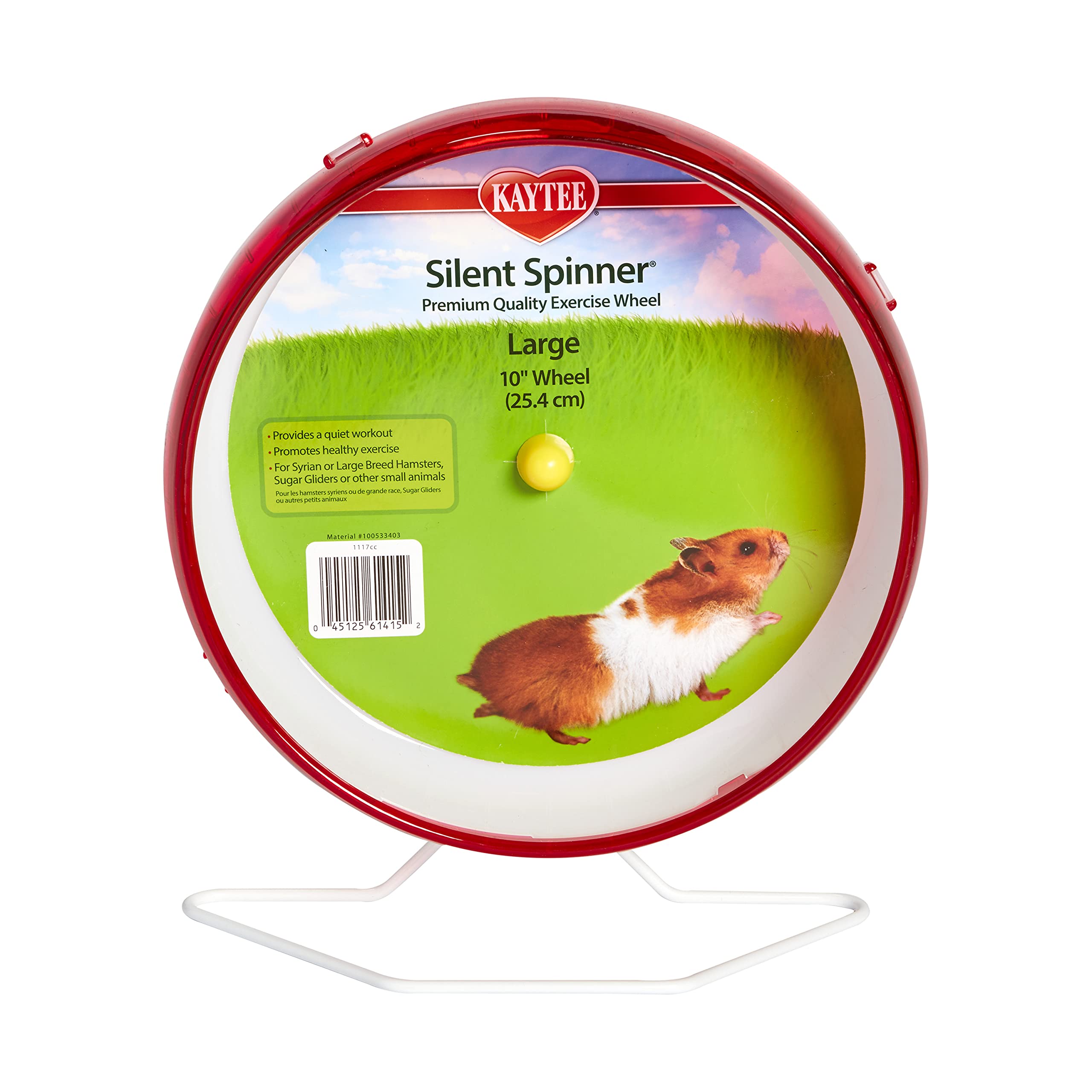 Kaytee Silent Spinner Wheel For Pet Syrian or Large Breed Hamsters, Sugar Gliders and Gerbils, Large 10 Inch (Colors May Vary)