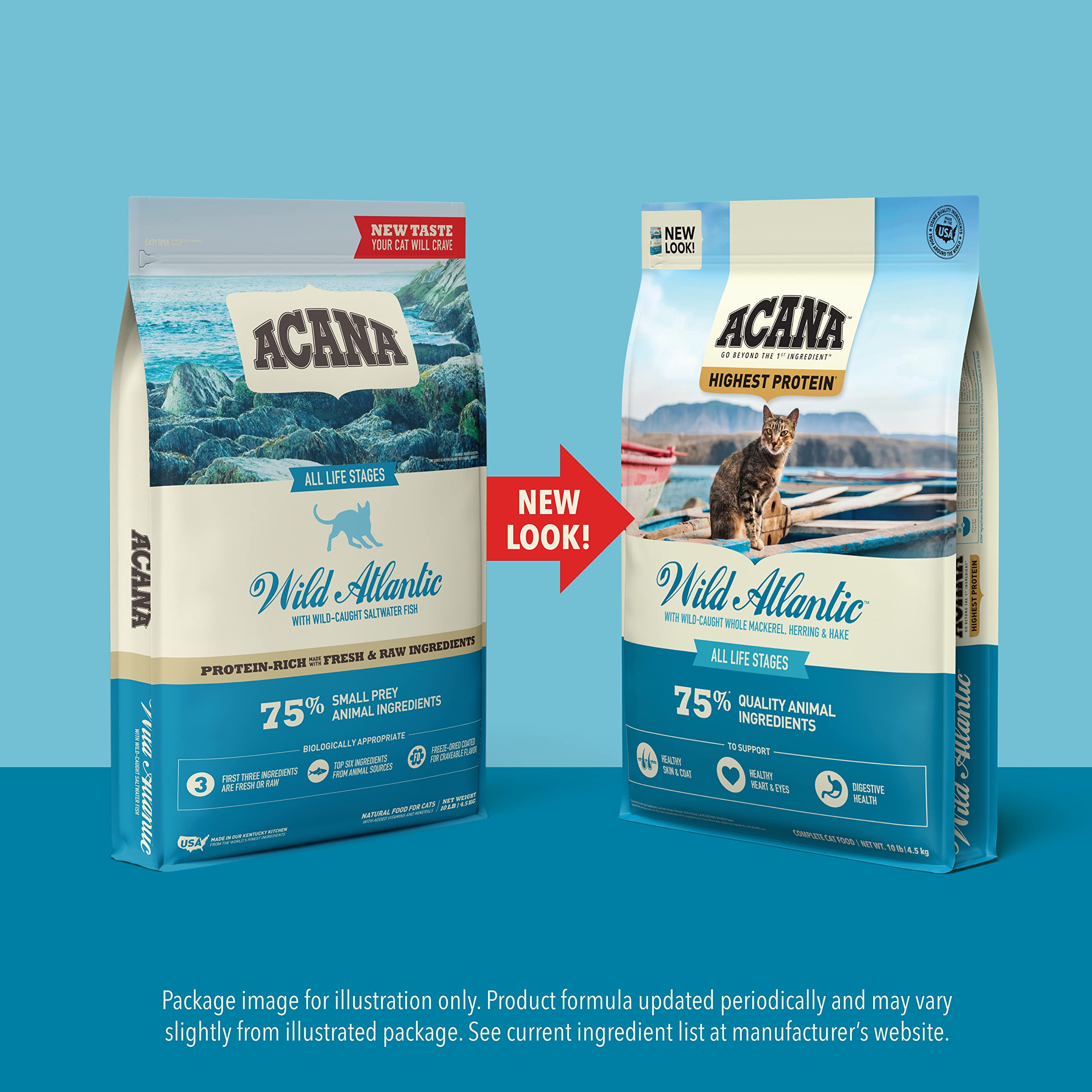 ACANA Highest Protein Dry Cat Food, Wild Atlantic, Grain Free Saltwater Fish With Freeze-Dried Liver Recipe, 10lb