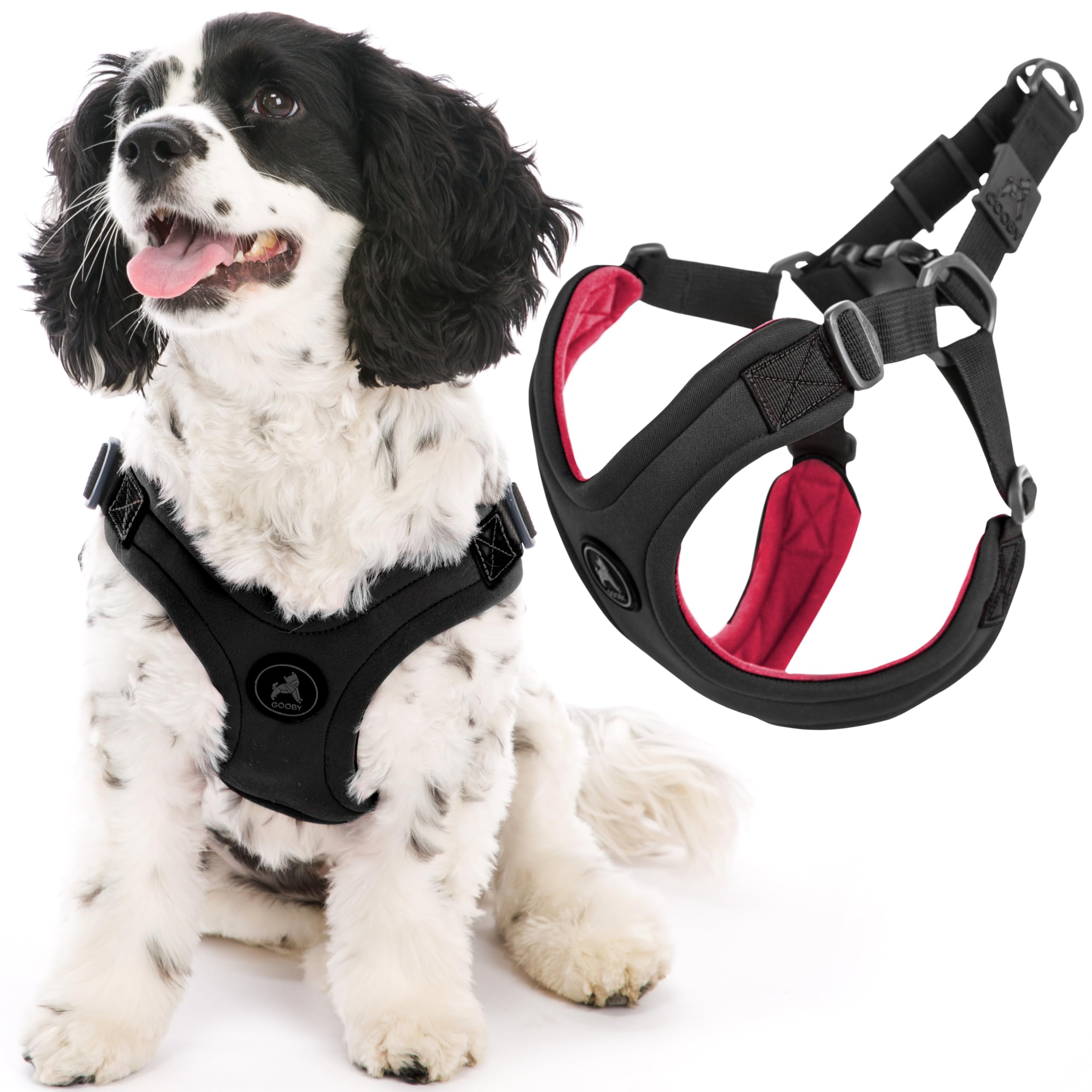 Gooby Escape Free Sport Harness - Black, Large - No Choke Step-In Patented Neoprene Small Dog Harness With Four-Point Adjustment - Perfect On The Go Dog Harness For Medium Dogs No Pull And Small Dogs