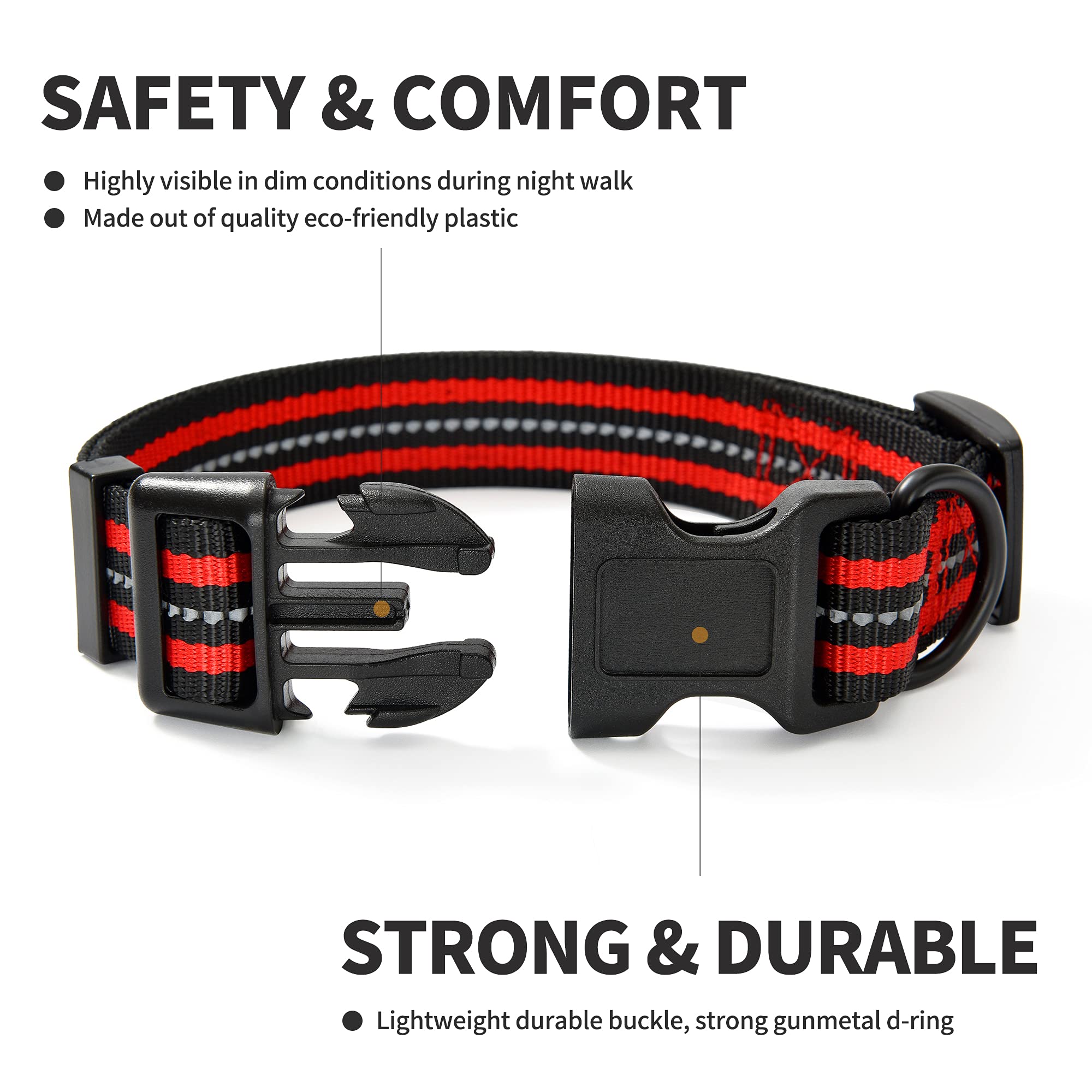 Mile High Life Reflective Dog Collar | Nylon Pet Collars Wiith Buckle | Light Weight Puppy Collars | Red Dog Collars For Large D