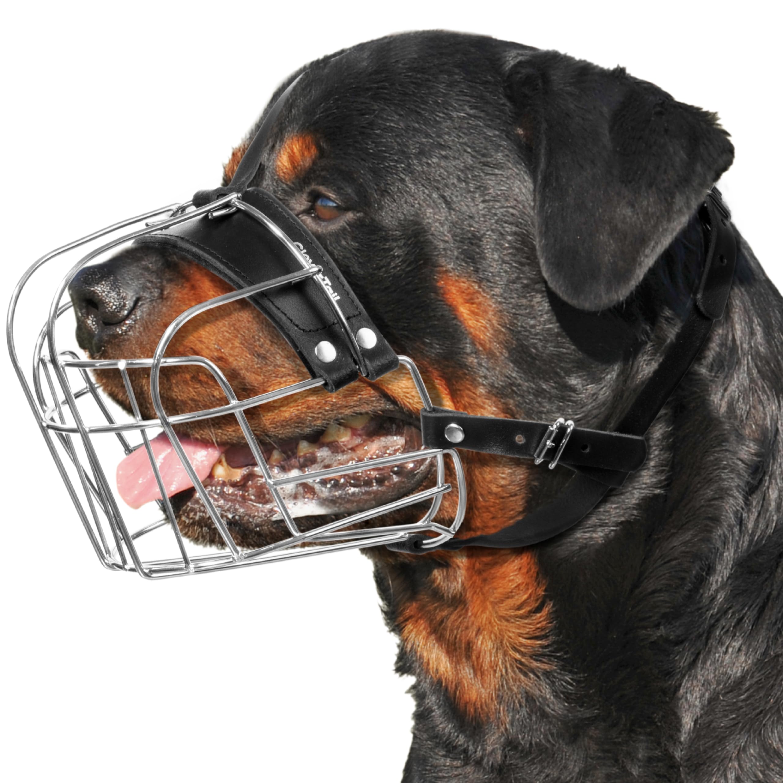 Clevertail Extra Large Dog Muzzle For Rottweiler - Xl Heavy Duty Rottweiler Muzzle - Metal Large Dog Muzzle For Barking And Biti