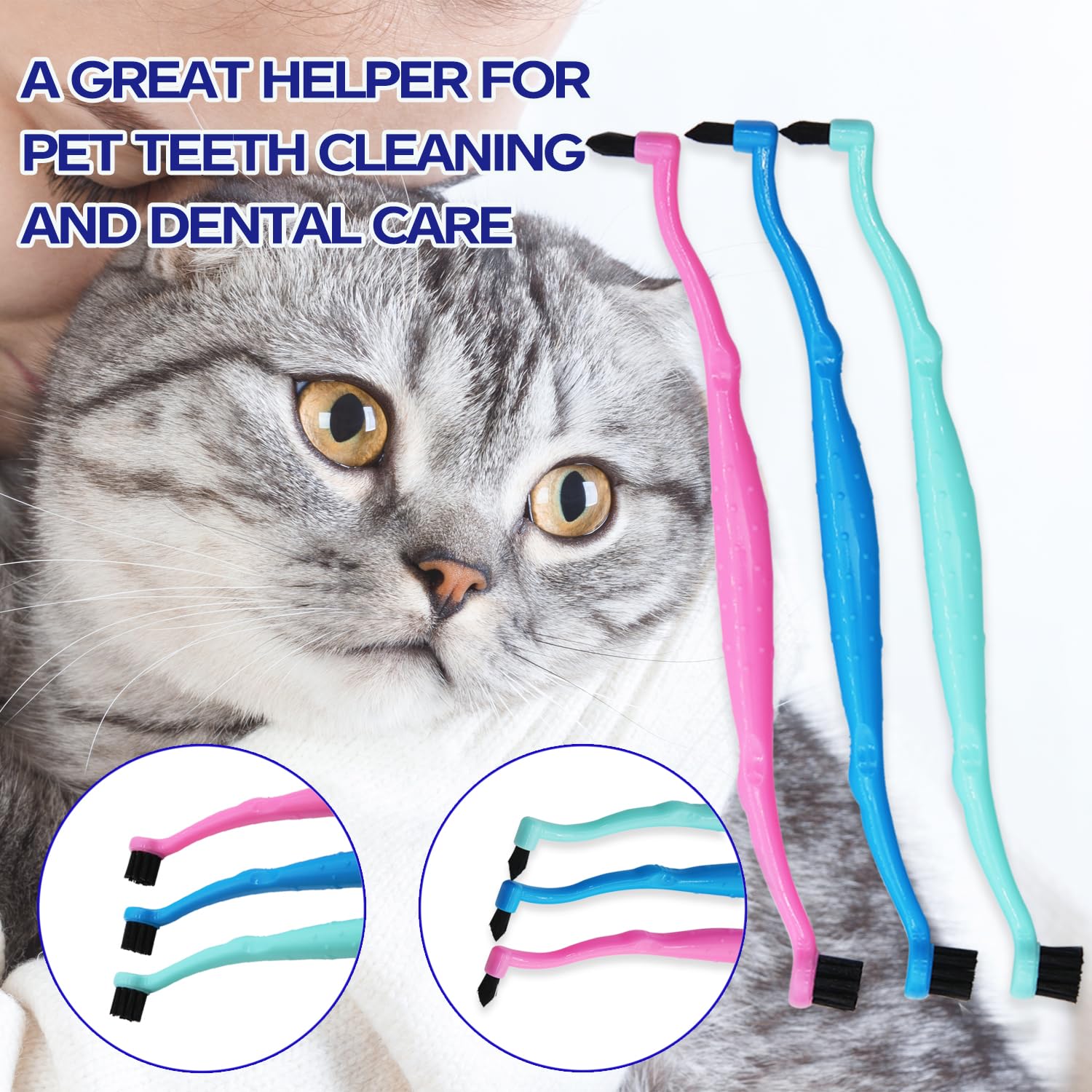 PenVinoo Dual Sided Cat Toothbrush Dog Toothbrush Finger Brush Micro Head to fit into Small to Large Dogs & Cats (Black, Small)