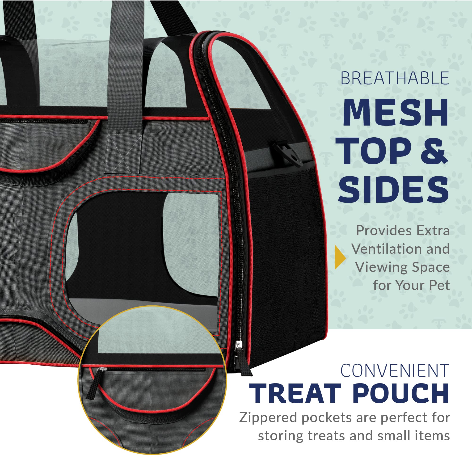 Katziela Pet Carrier - Airline Compliant - Tsa Approved Pet Carrier For Small Dogs And Cats - Soft Faa Travel Airplane Dog Carrier Luggage (Black/Red)