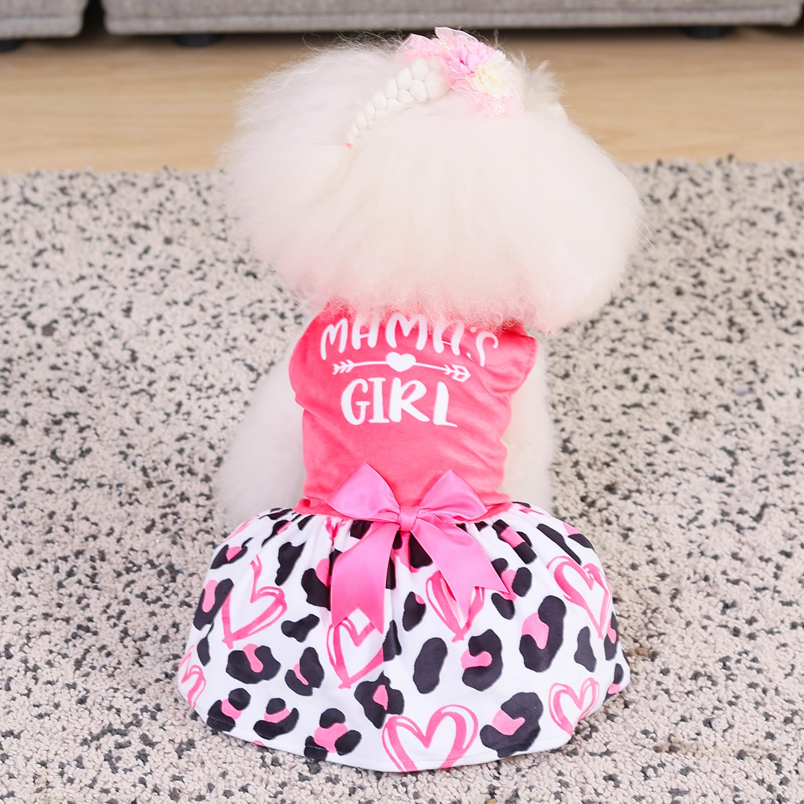 Cutebone Dog Dresses Velvet Mama'S Girl Small Dogs Clothes Onesie Pet Apparel Girl Puppy Skirt With Bow Hair Rope Cva40Xs-D