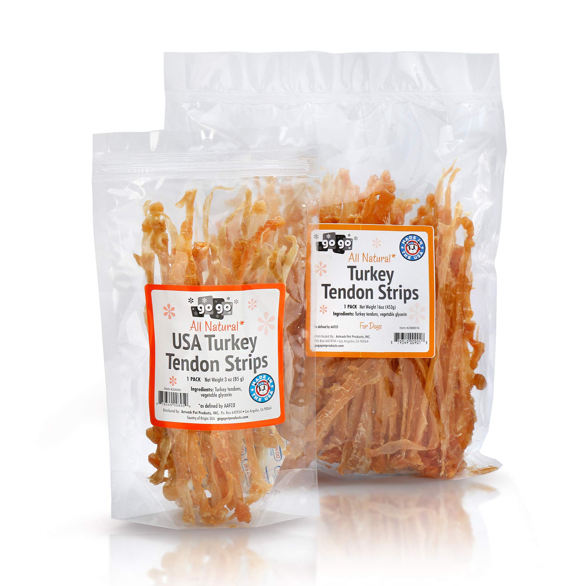 GOGO Turkey Tendon Strips Dog Chew Treats Sources and Made in The USA (1 lb)