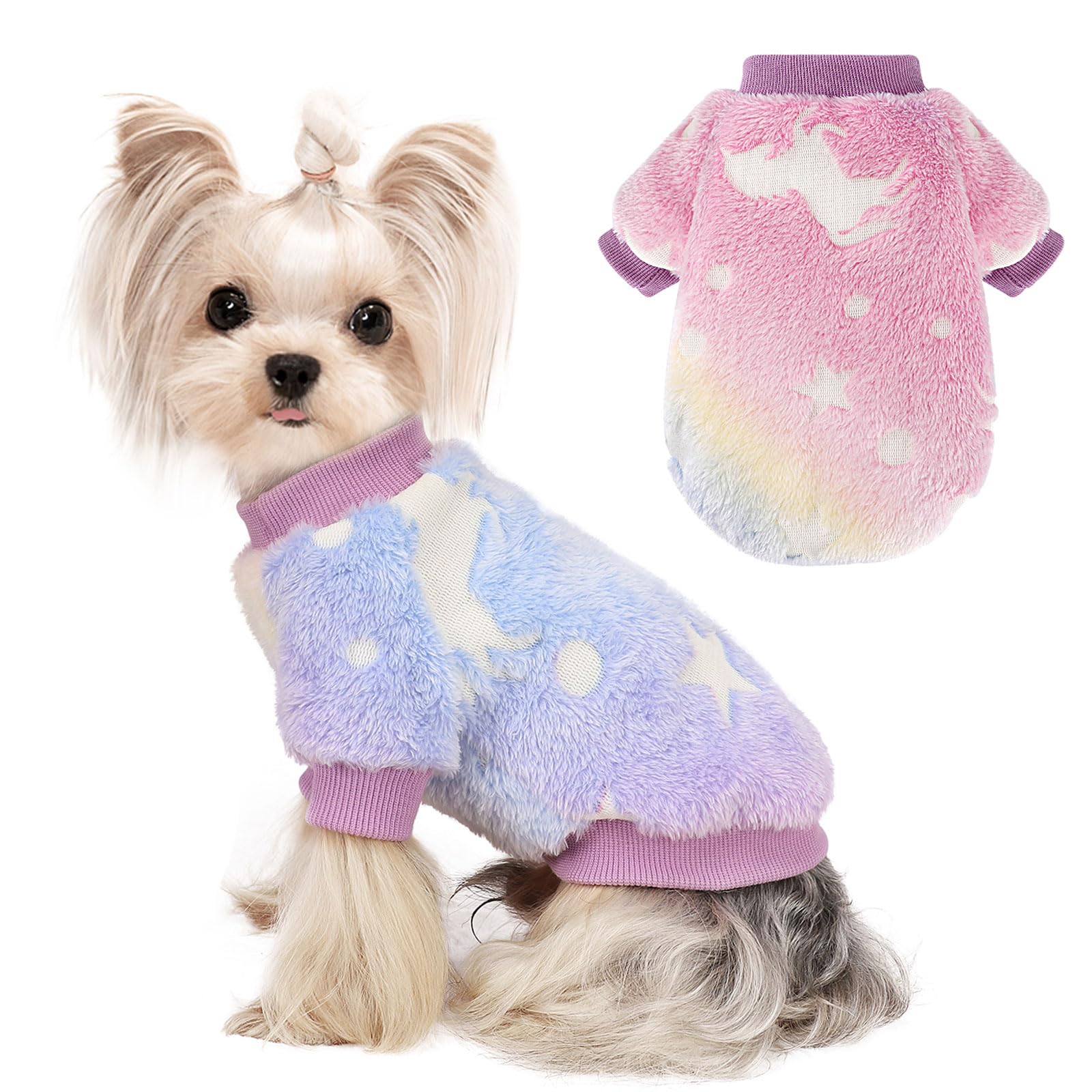 Kosiyi Glow Fleece Dog Clothes For Small Dogs, Warm Pullover Dog Sweatshirt, Winter Pet Coat Jacket Cat Costume, Female Male Pup