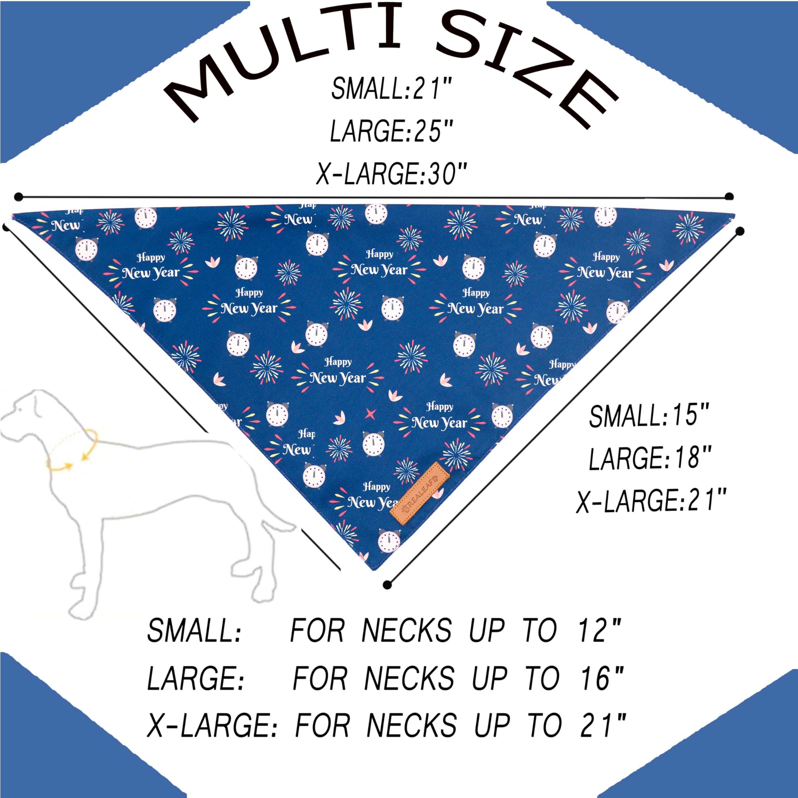 Realeaf Happy New Year Dog Bandanas 2 Pack, Reversible Holiday Pet Scarf For Boy And Girl, Premium Durable Fabric, Bandana For Small Medium Large And Extra Large Dogs (Small)