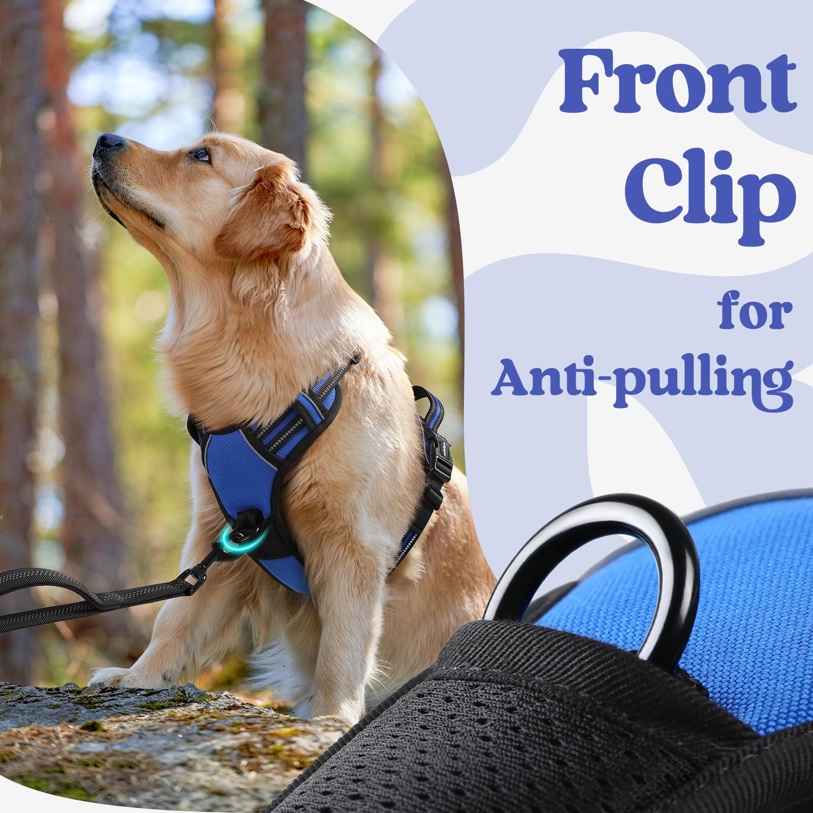 Rabbitgoo Dog Harness For Large, No Pull Pet Harness With 3 Buckles, Adjustable Soft Padded Pooch Vest With Instant Control Handle, Easy Walking Reflective Pet Vest For Extra Large Dogs, Blue, Xl